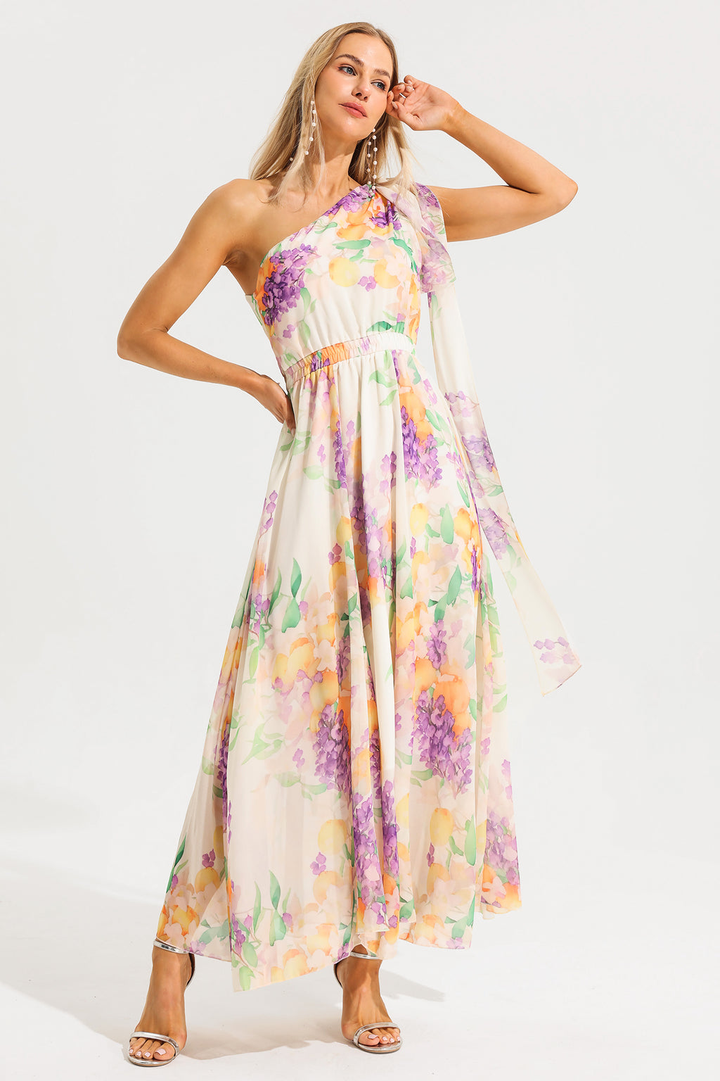 One Shoulder Sleeveless Hight Waist Maxi Dress