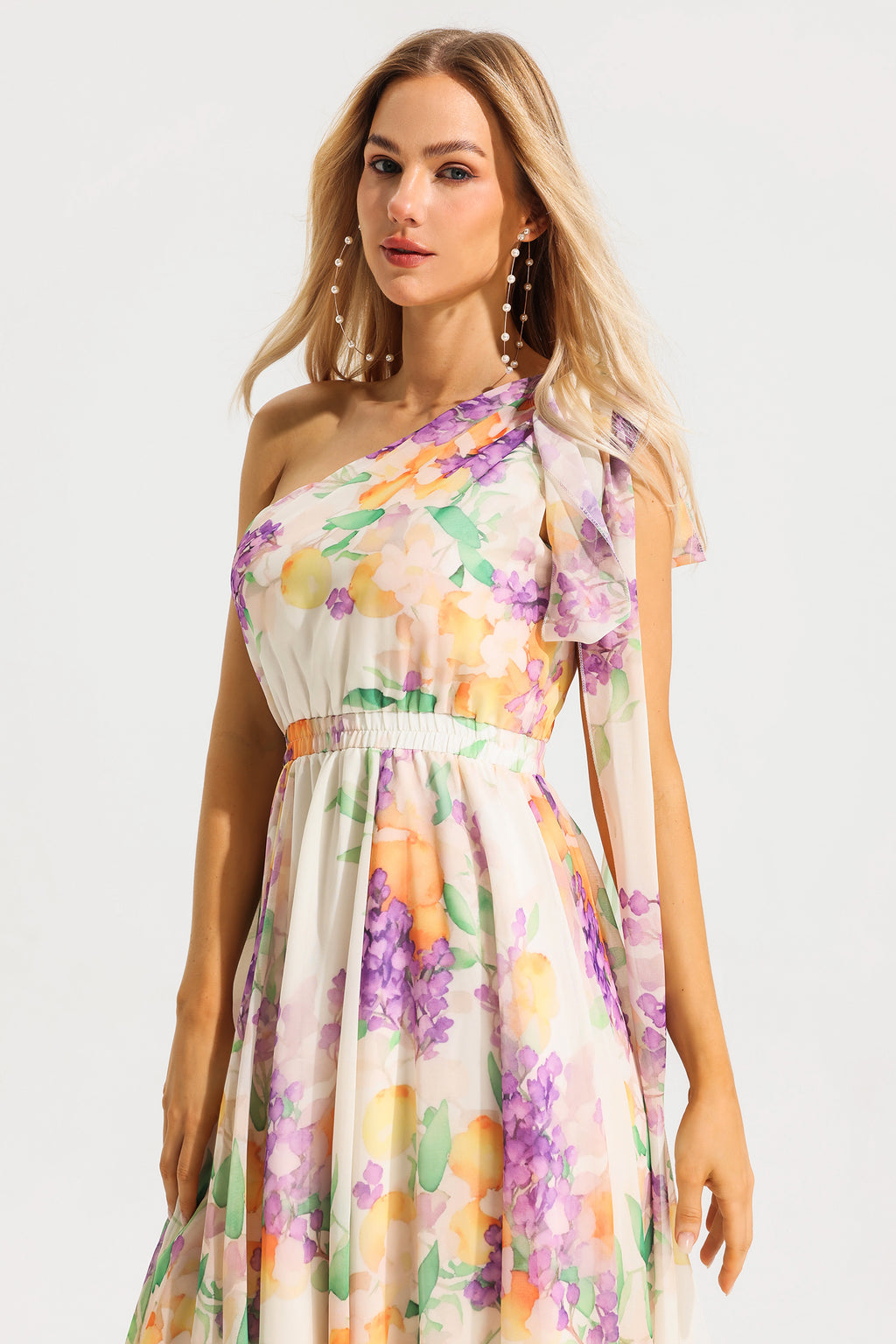 One Shoulder Sleeveless Hight Waist Maxi Dress
