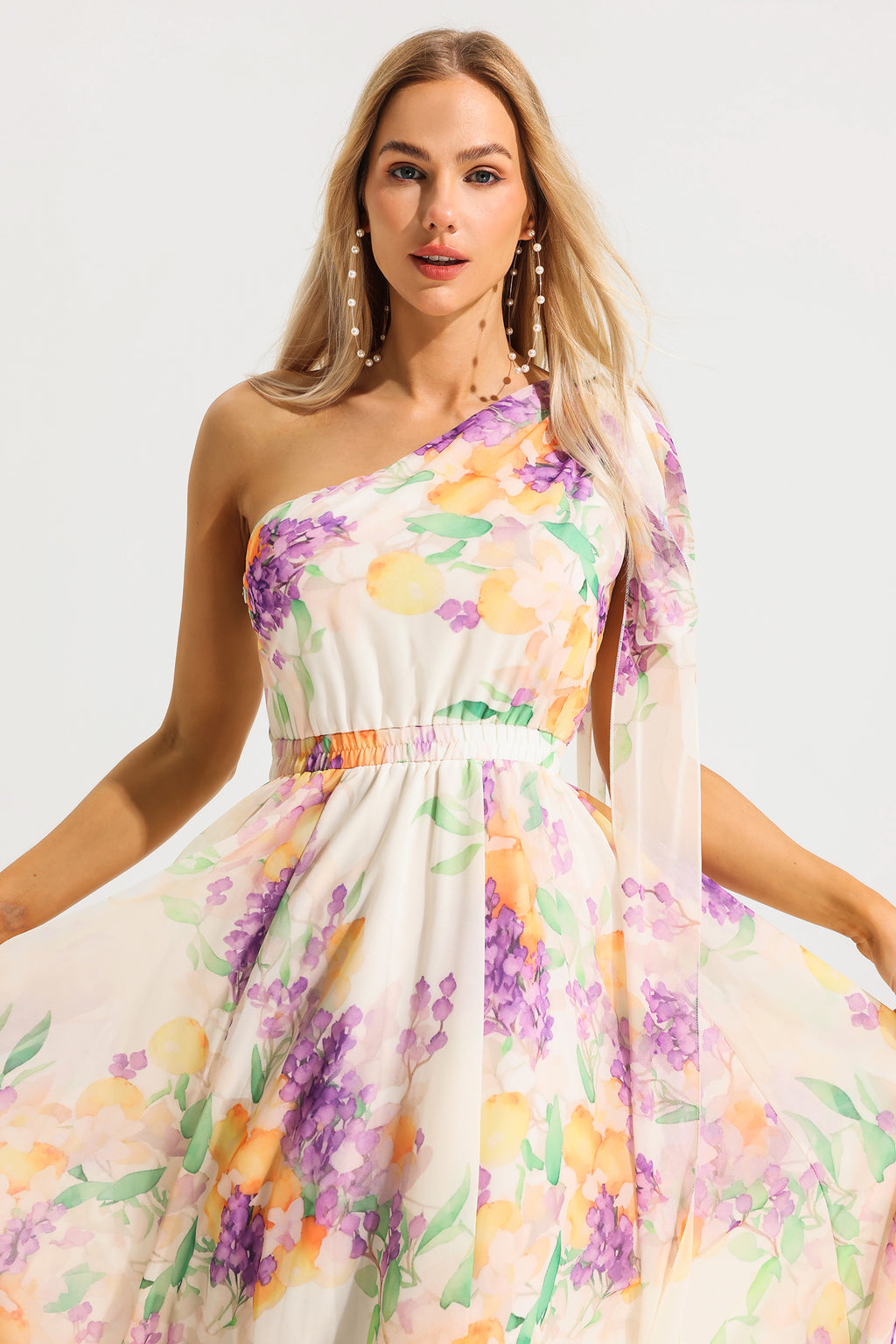 One Shoulder Sleeveless Hight Waist Maxi Dress