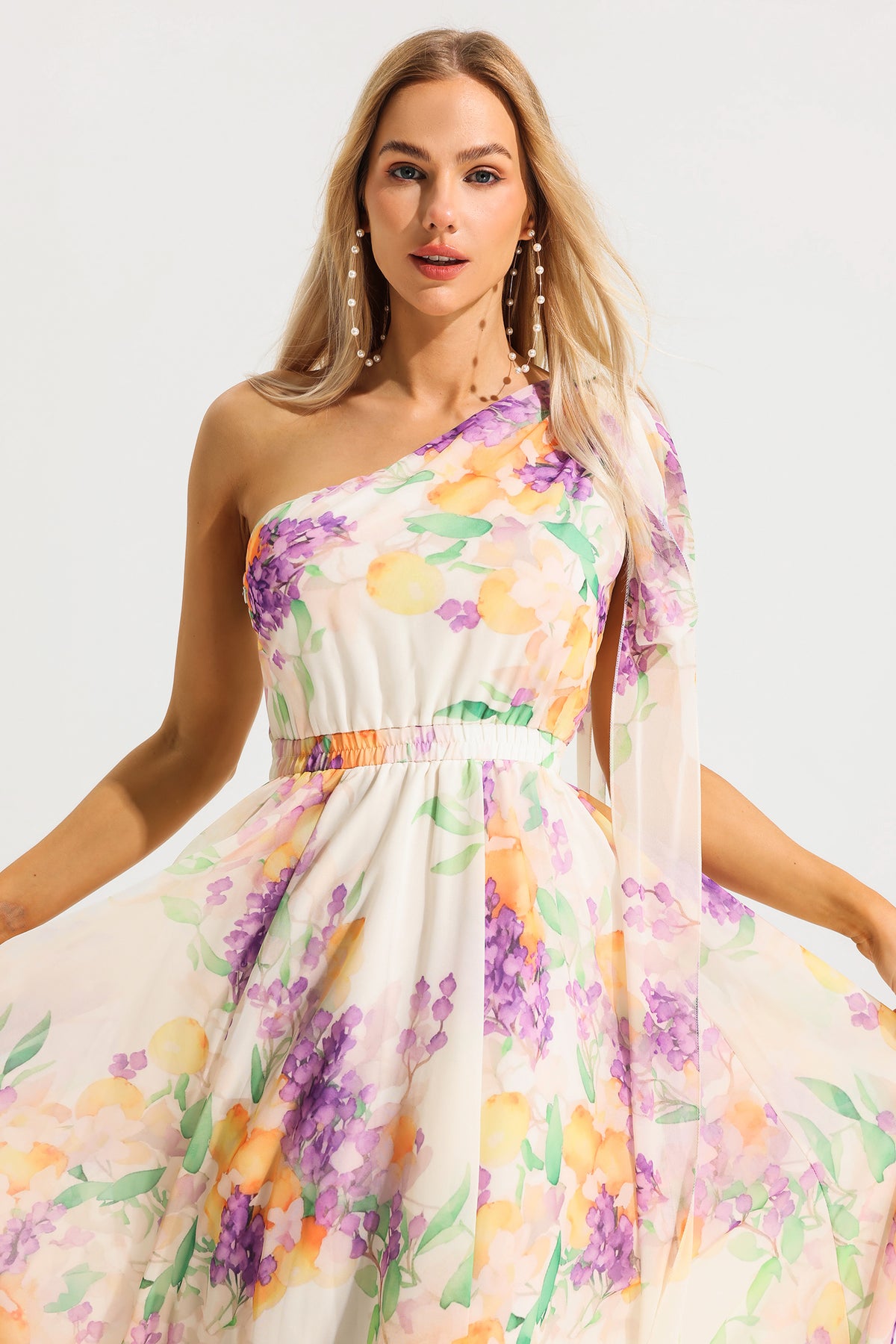 One Shoulder Sleeveless Hight Waist Maxi Dress