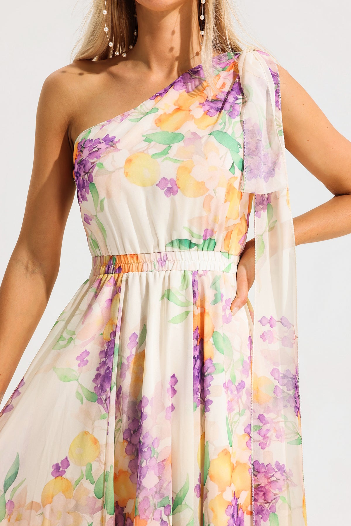 One Shoulder Sleeveless Hight Waist Maxi Dress
