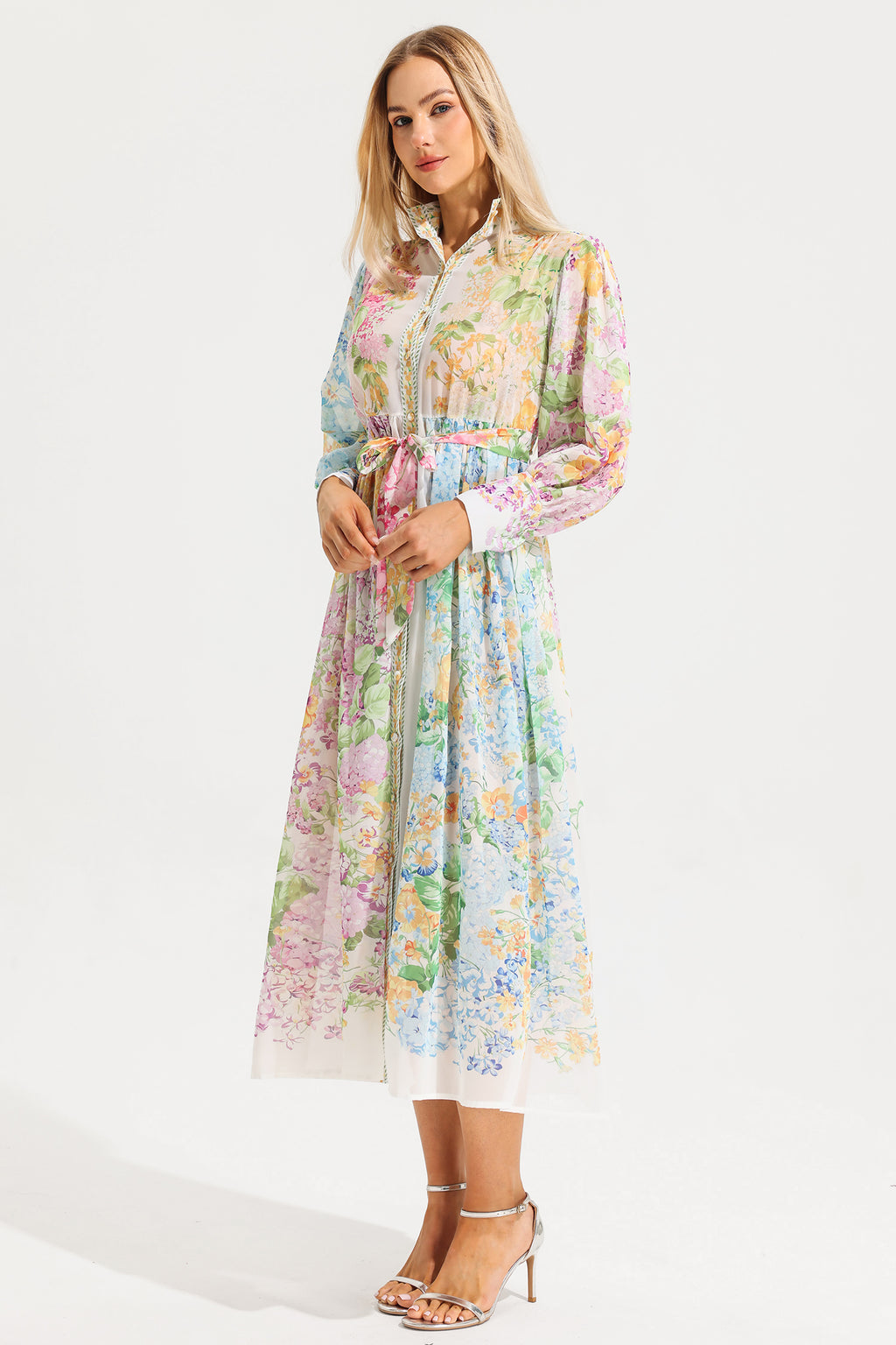 Long Sleeves Midi Dress With Belt