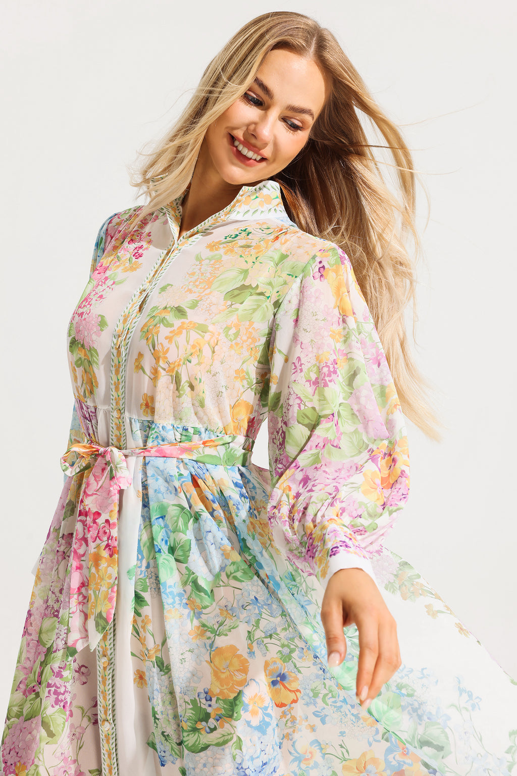 Long Sleeves Midi Dress With Belt