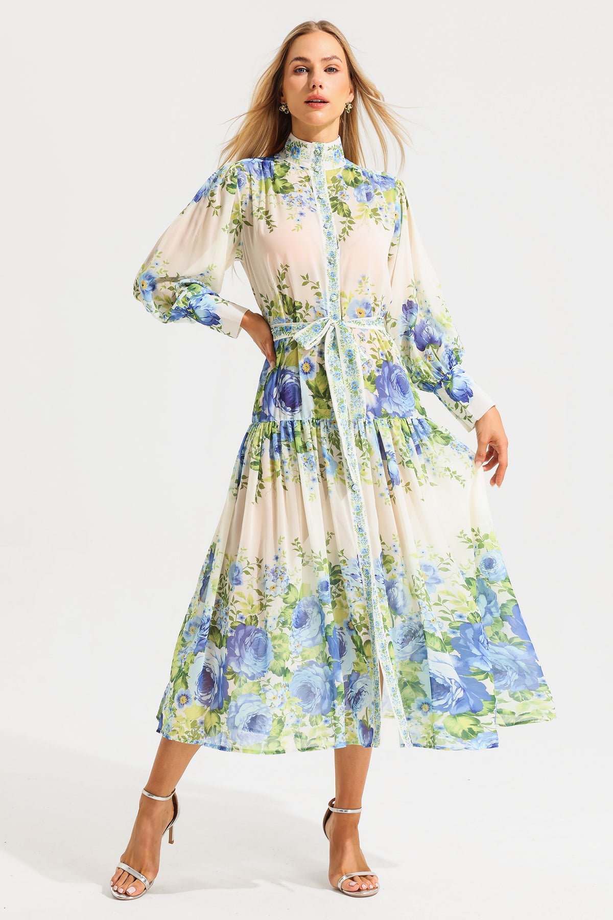 High Neck Long Sleeve Maxi Dress