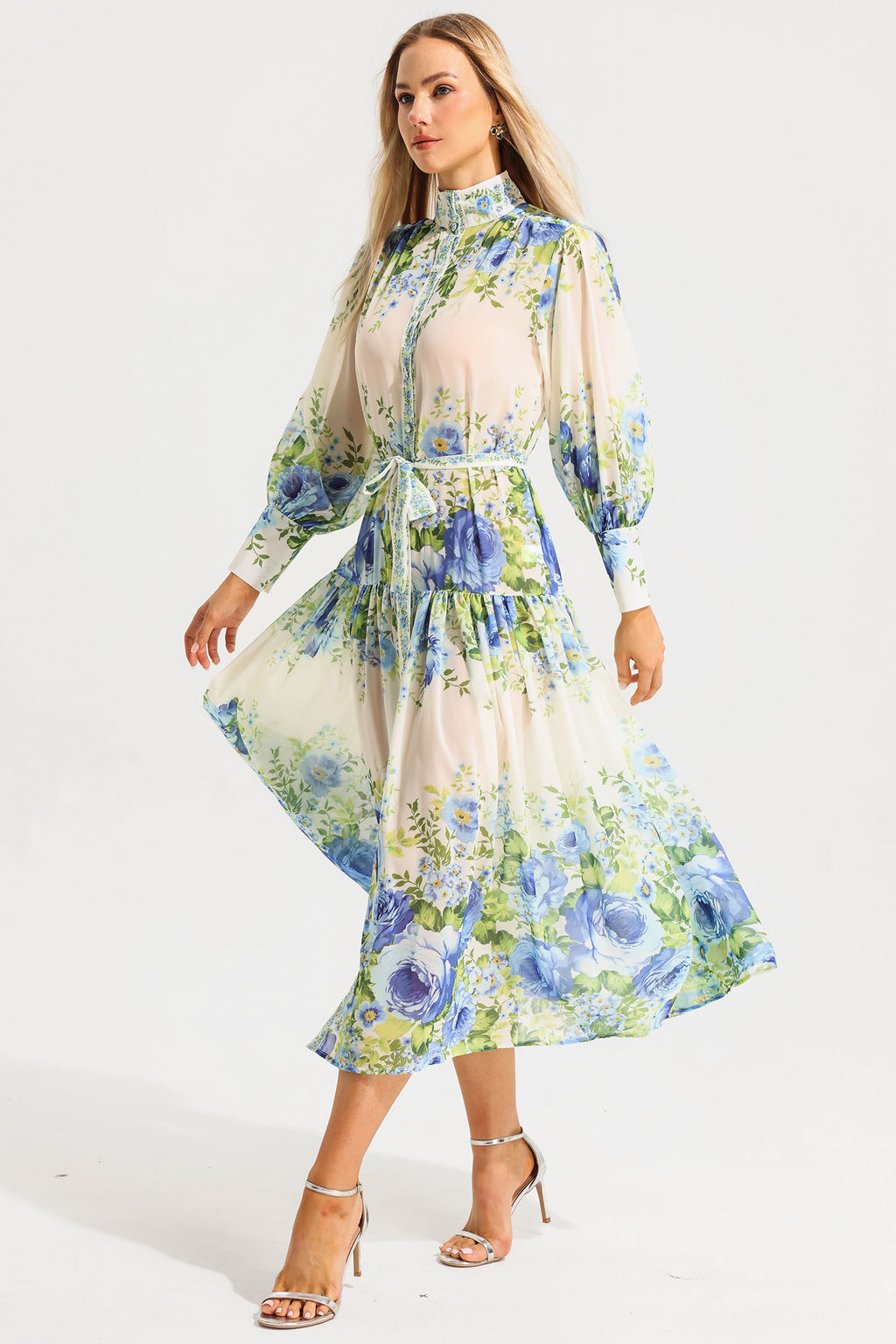 High Neck Long Sleeve Maxi Dress