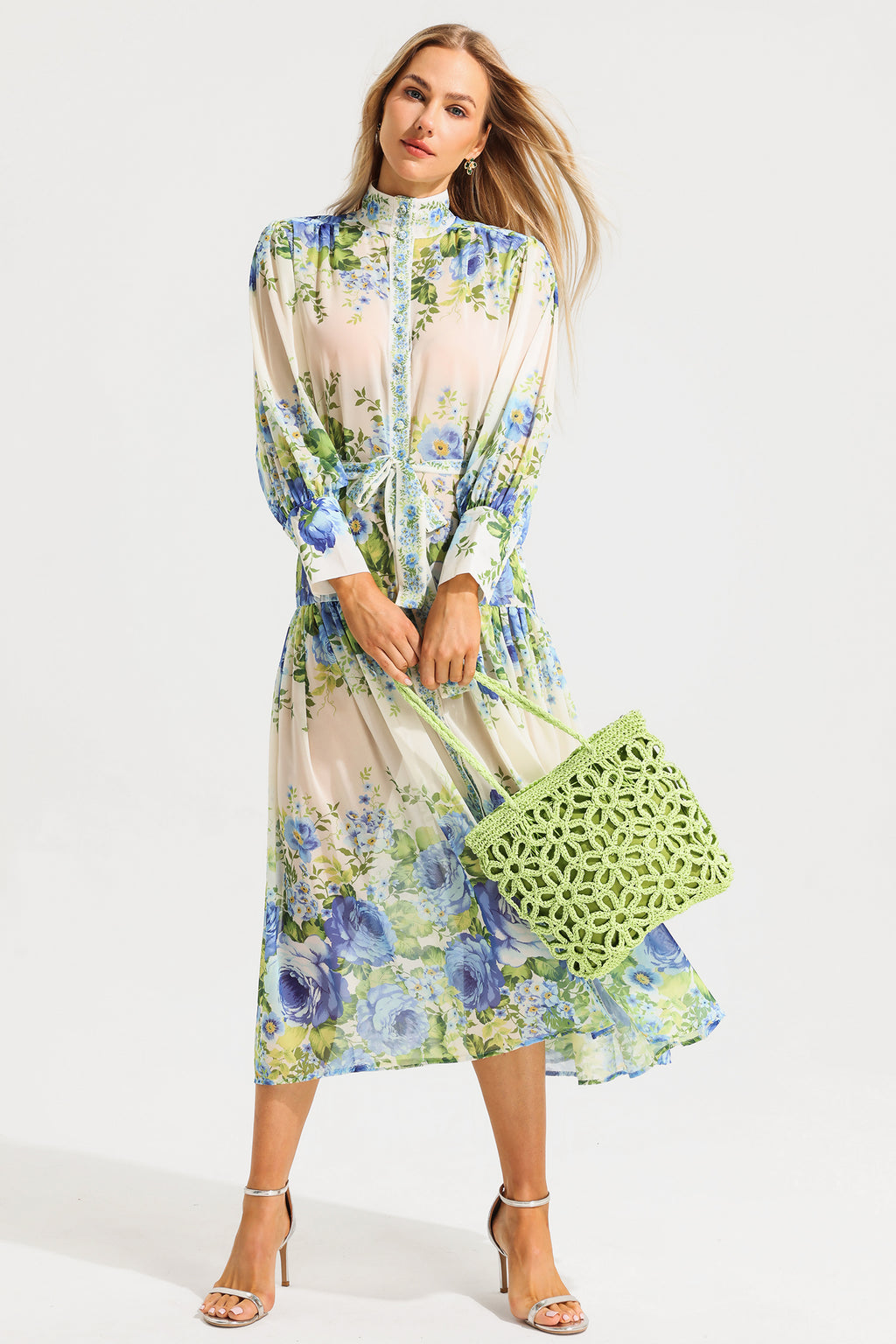 High Neck Long Sleeve Maxi Dress