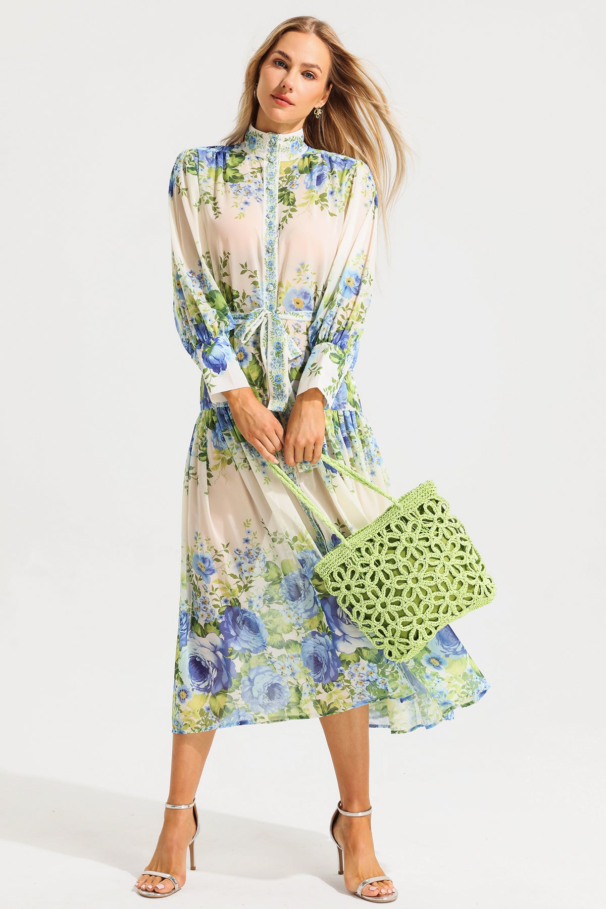 High Neck Long Sleeve Maxi Dress