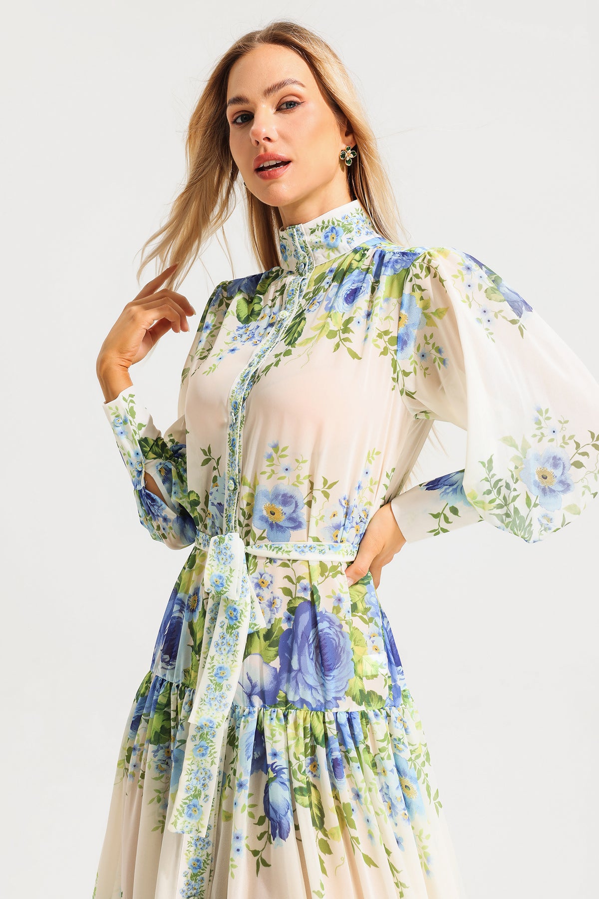 High Neck Long Sleeve Maxi Dress