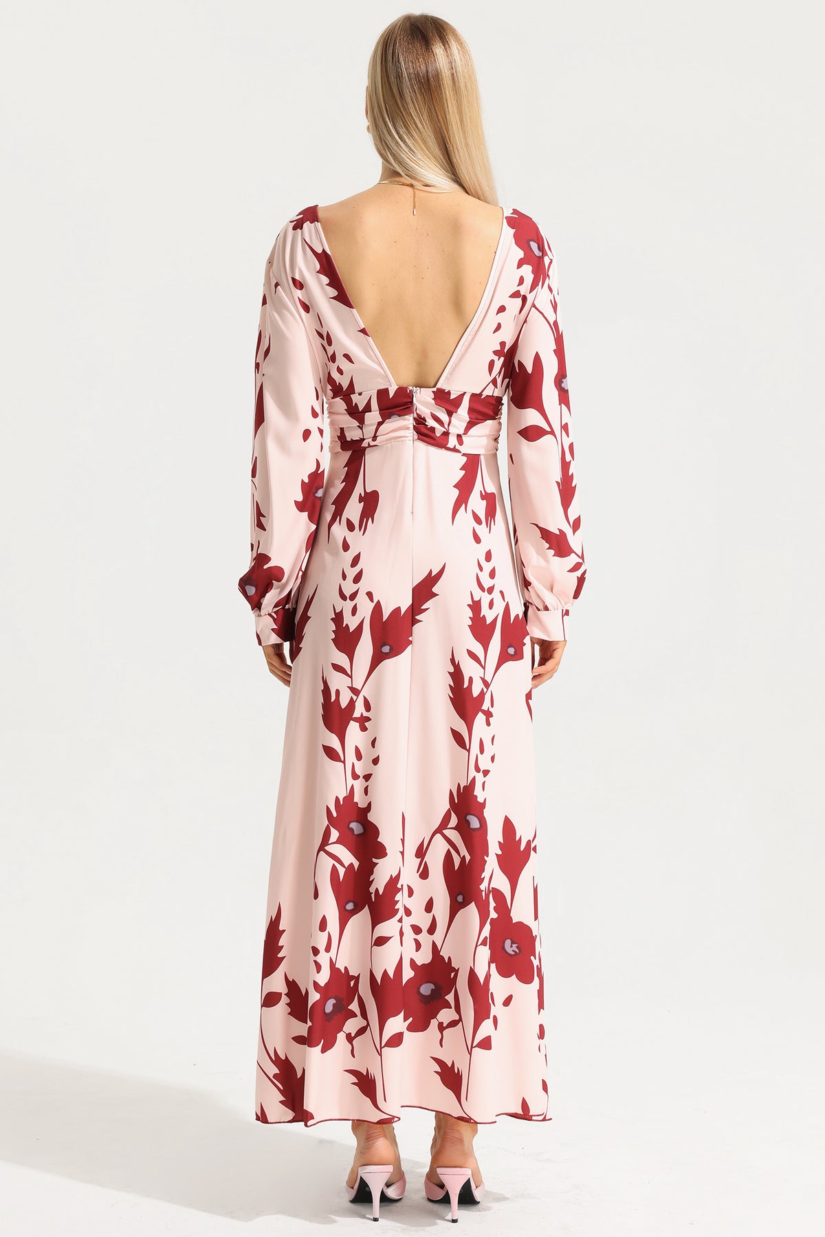 V-neck Lantern Sleeve Maxi Dress