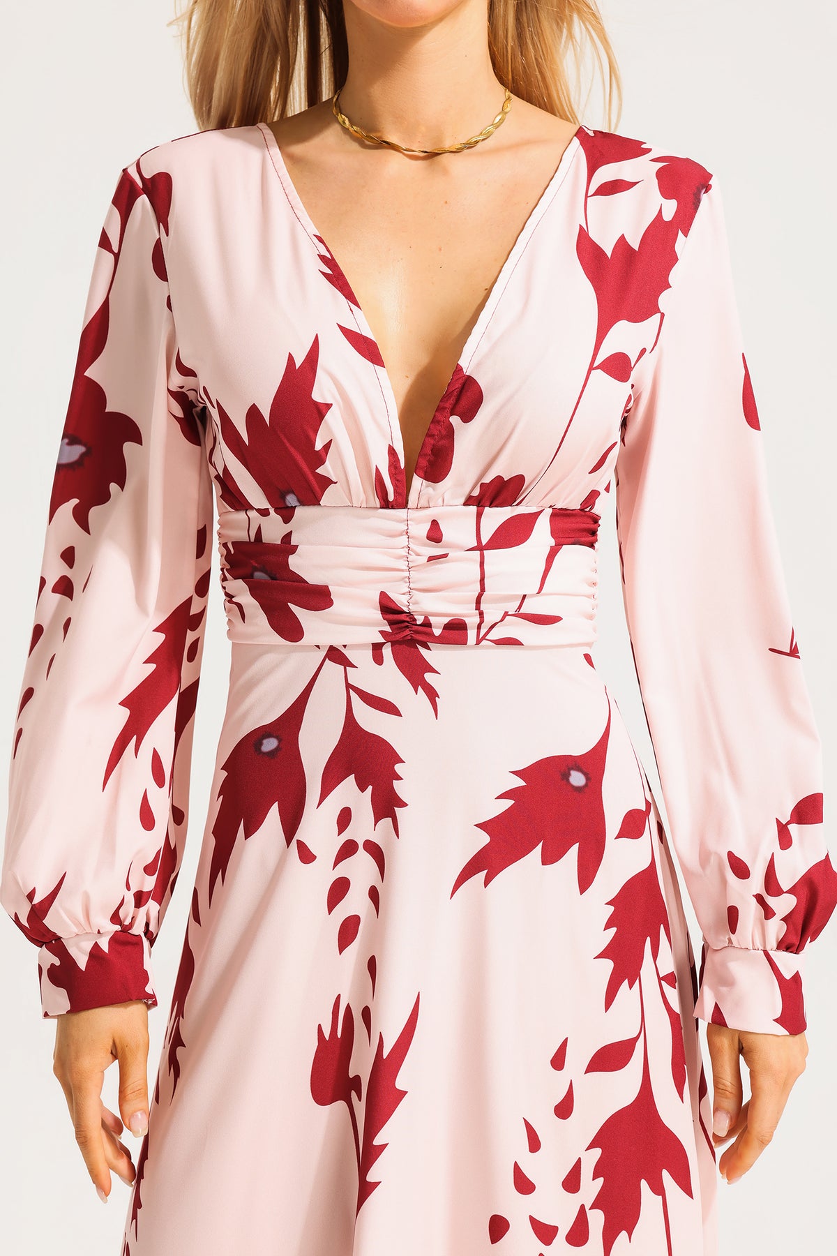 V-neck Lantern Sleeve Maxi Dress