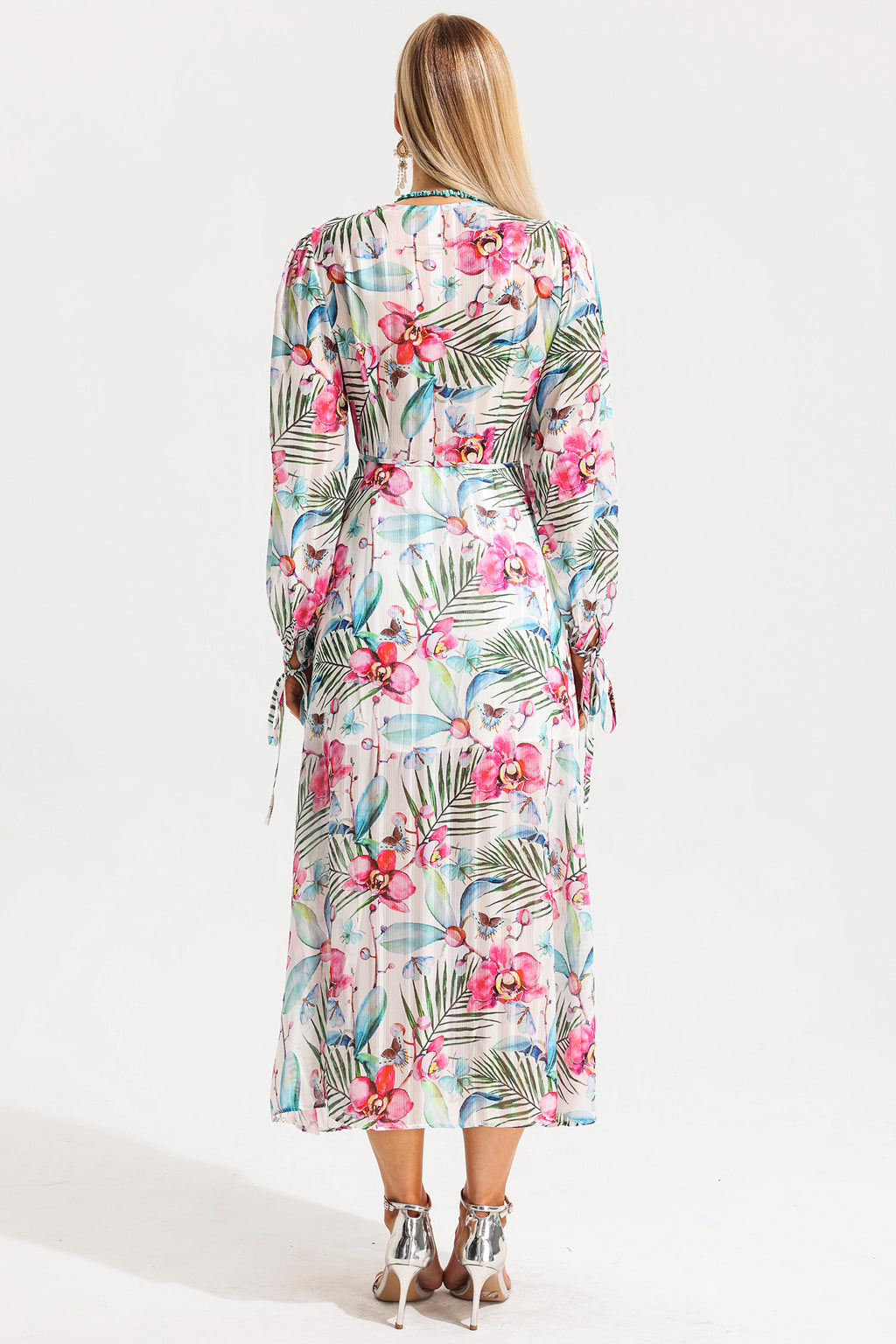 Lantern Sleeve V-neck Midi Dress