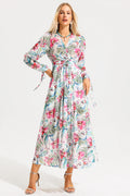 Lantern Sleeve V-neck Midi Dress