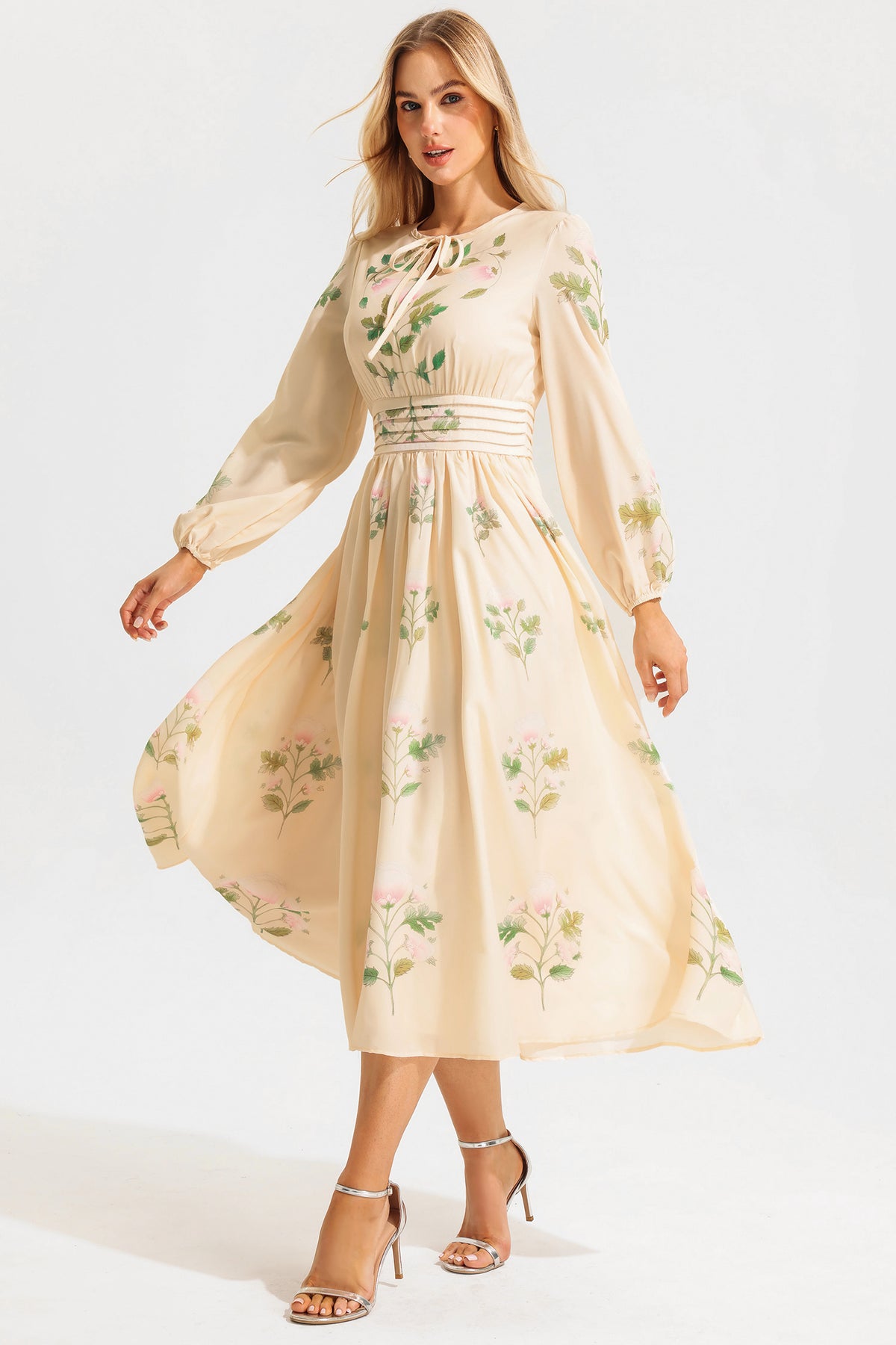 Round Neck Long Sleeve Maxi Dress