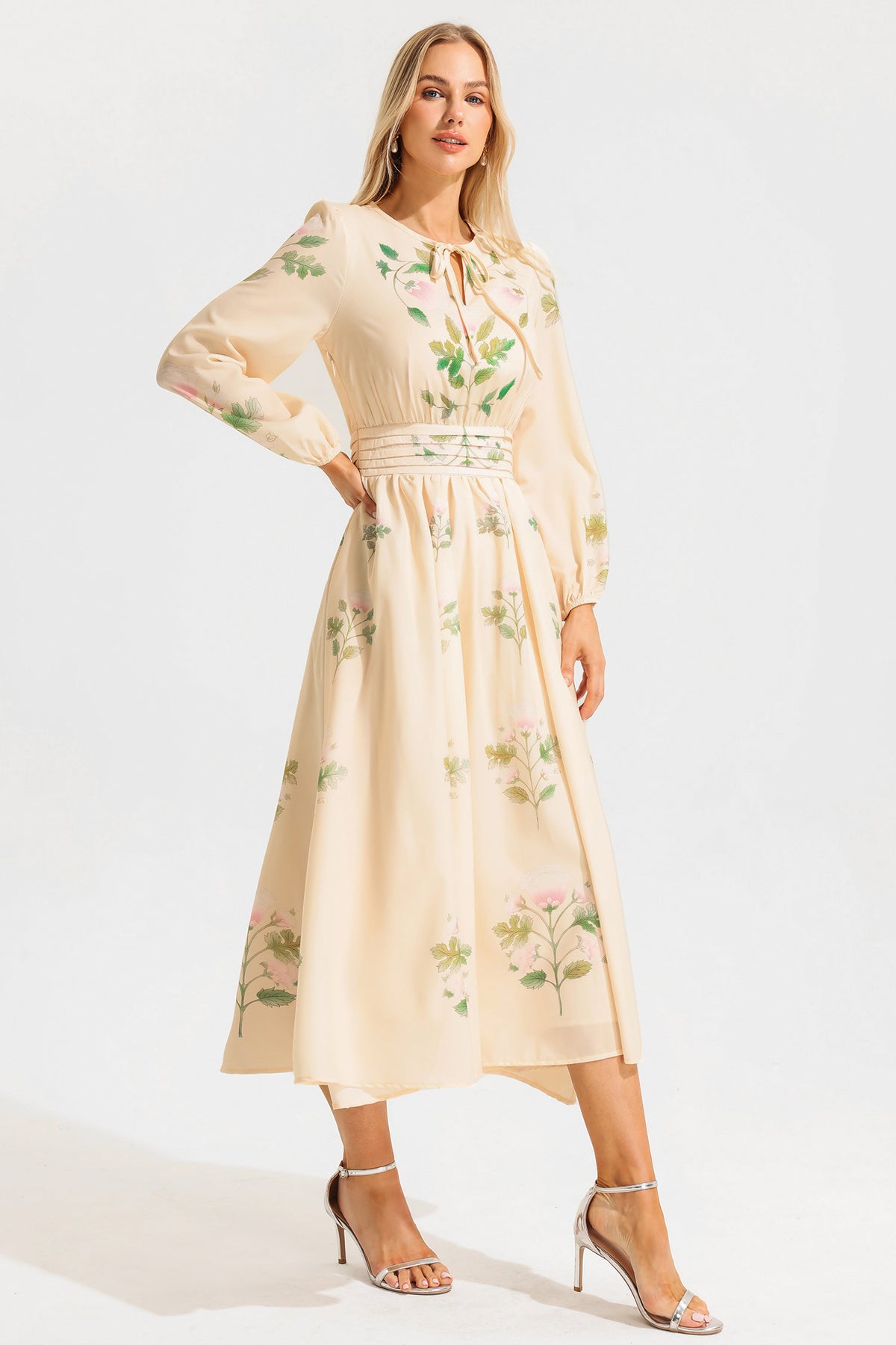Round Neck Long Sleeve Maxi Dress