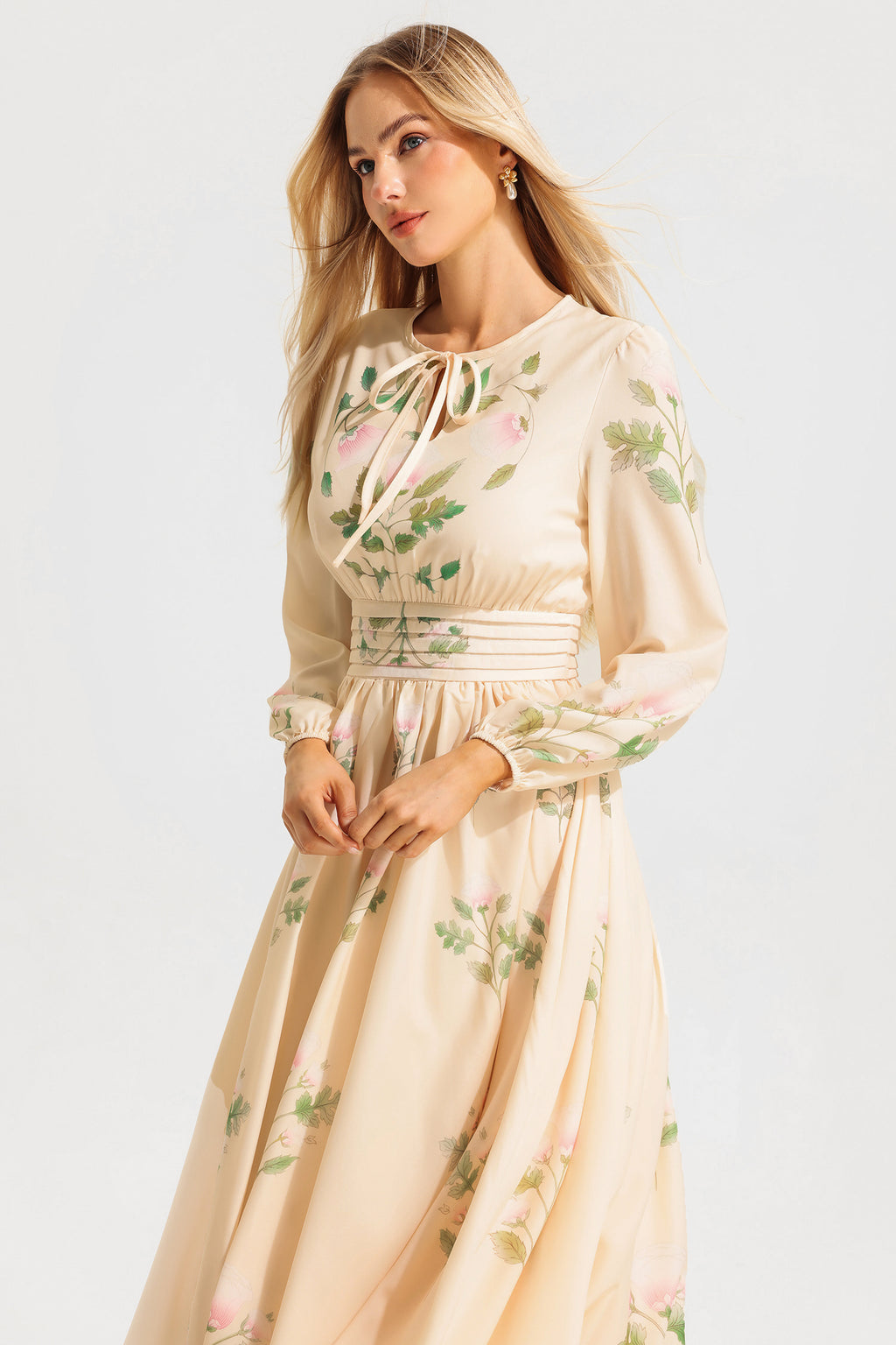 Round Neck Long Sleeve Maxi Dress