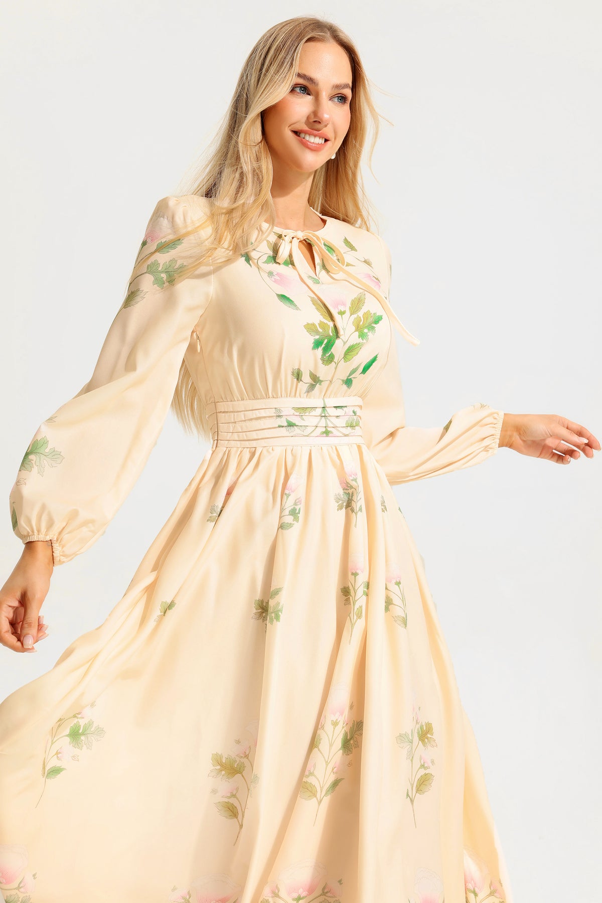 Round Neck Long Sleeve Maxi Dress