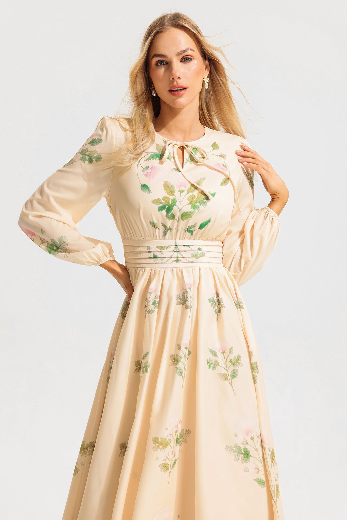 Round Neck Long Sleeve Maxi Dress