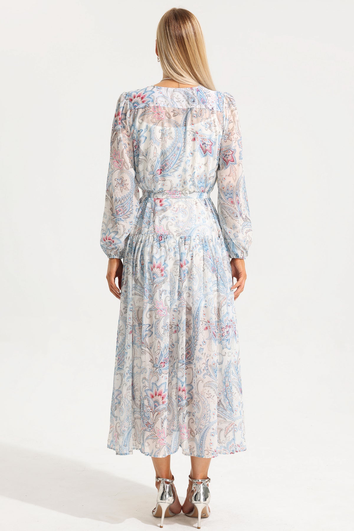 V-neck Shirt Sleeve Split Midi Dress