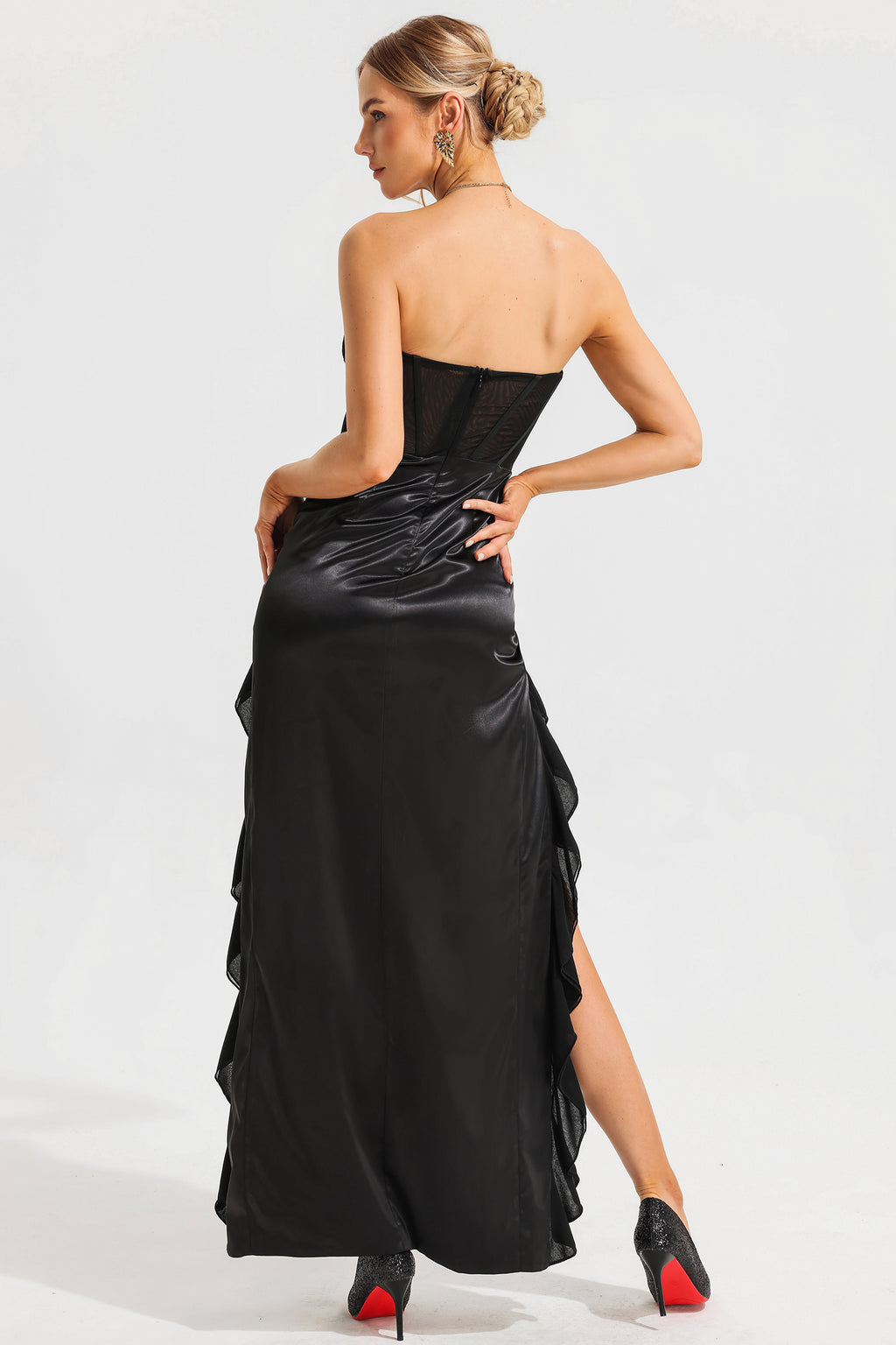 Satin Lace 3d Split Maxi Dress