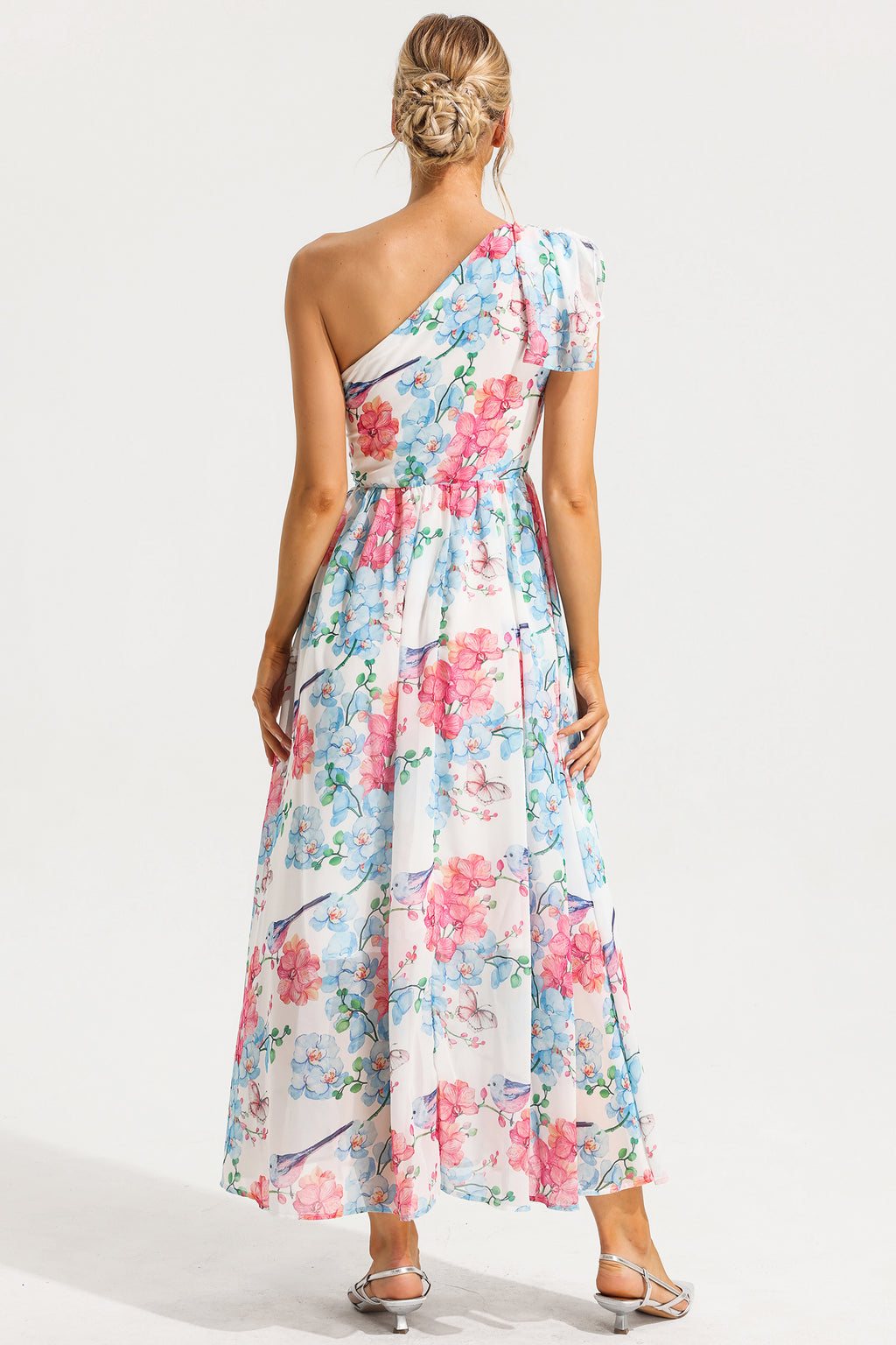 One Shoulder Split Midi Dress