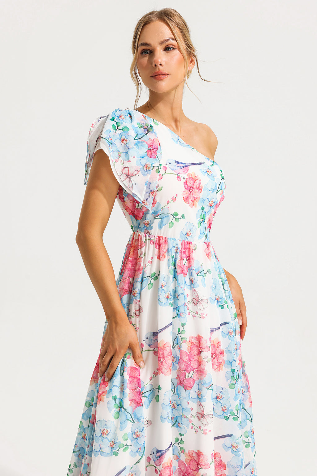 One Shoulder Split Midi Dress