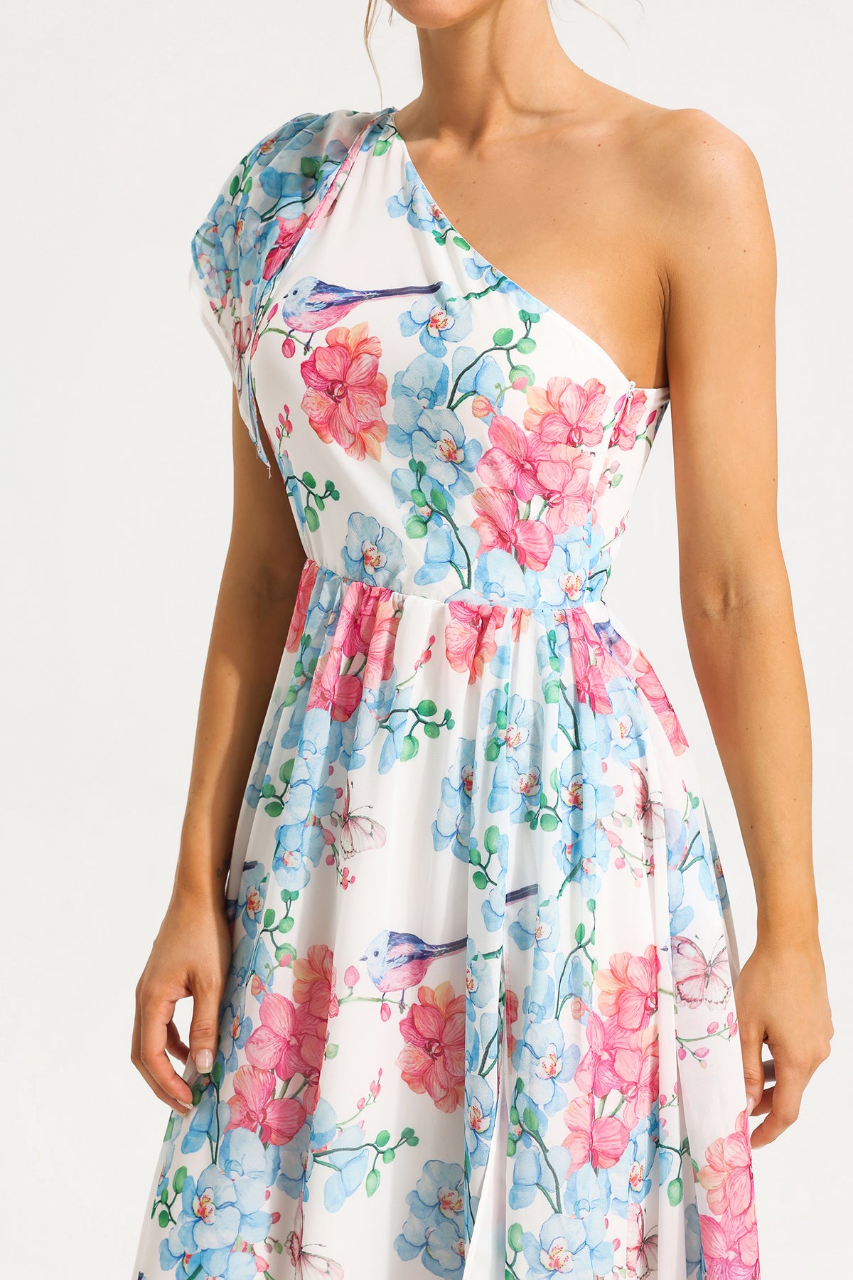 One Shoulder Split Midi Dress