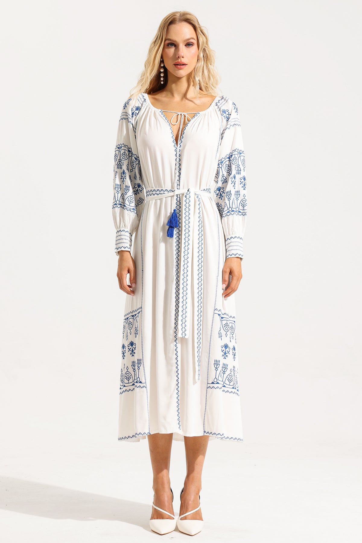Paisley Embroidered Lace Up Maxi Dress