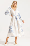 Paisley Embroidered Lace Up Maxi Dress