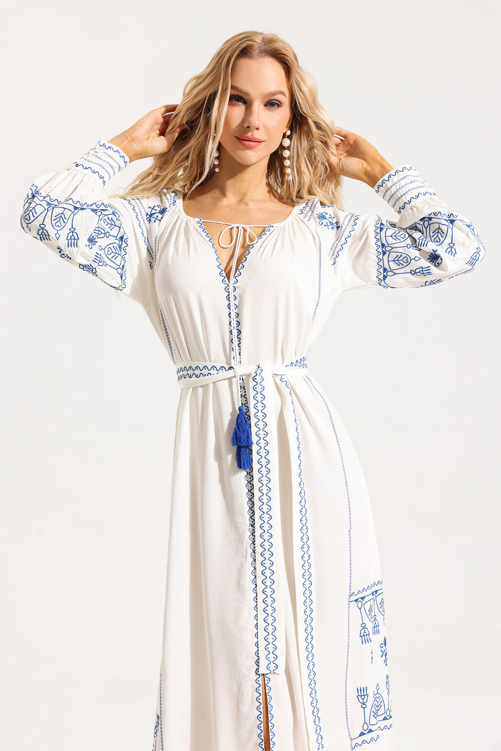 Paisley Embroidered Lace Up Maxi Dress