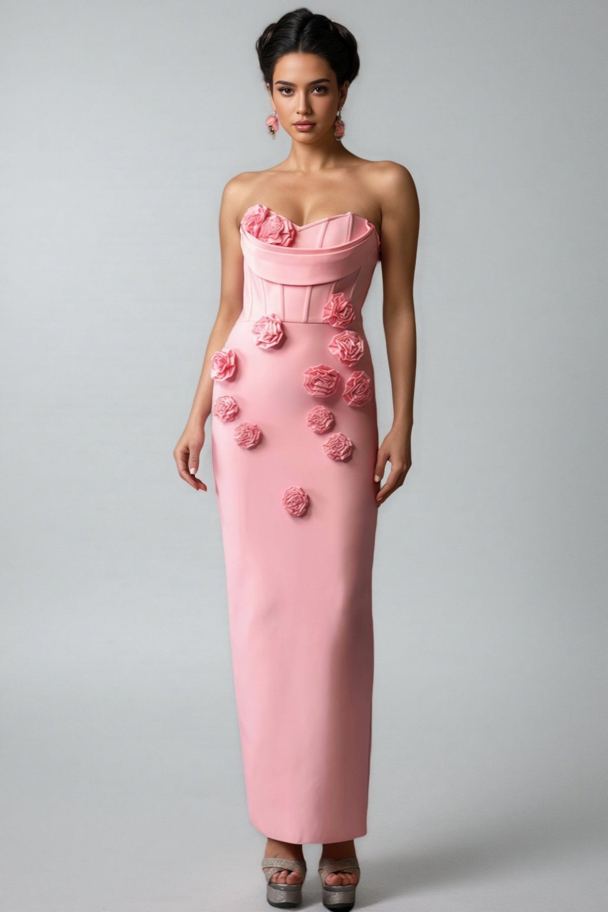 Oga Sleeveless Flowers Bandage Maxi Dress