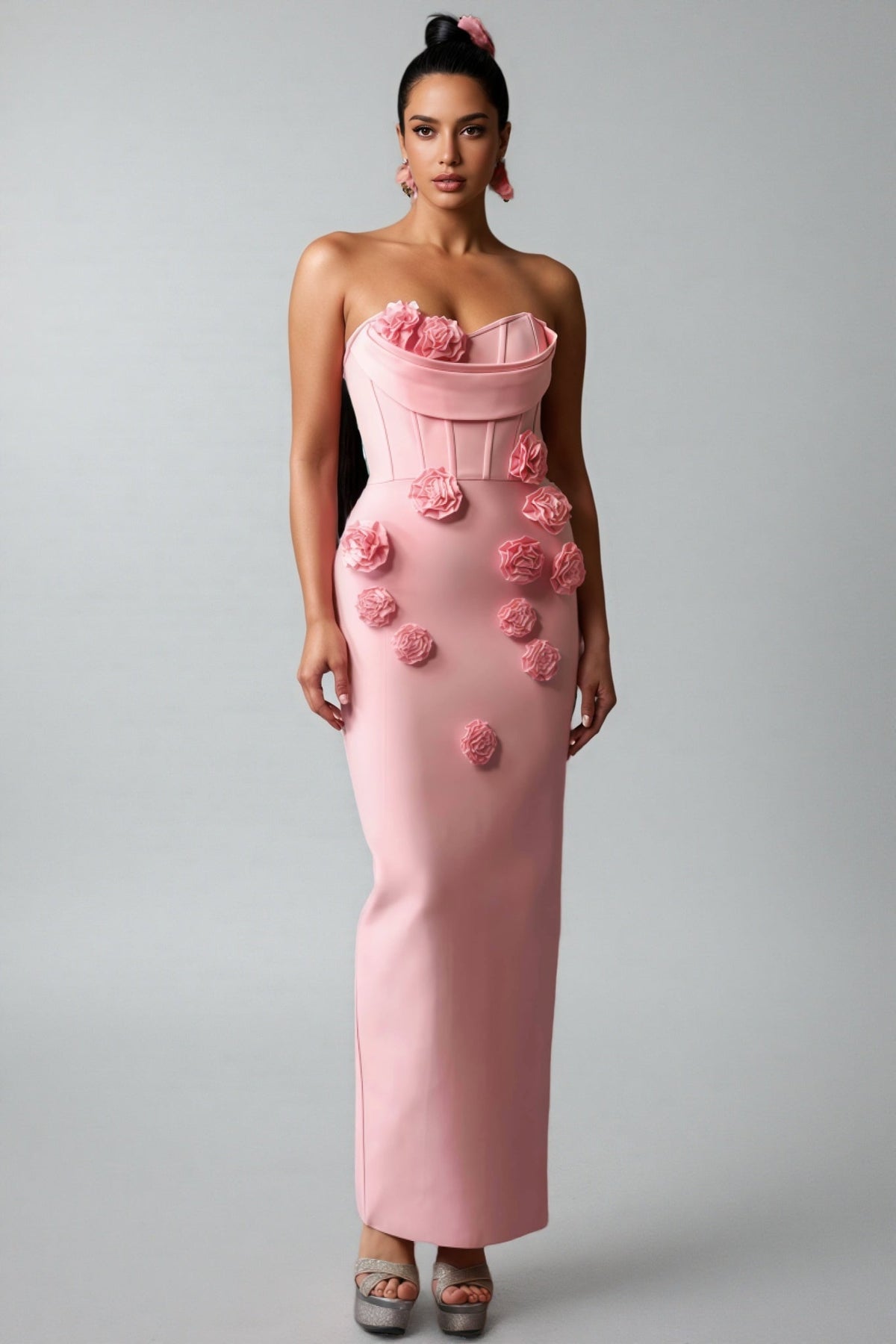 Oga Sleeveless Flowers Bandage Maxi Dress