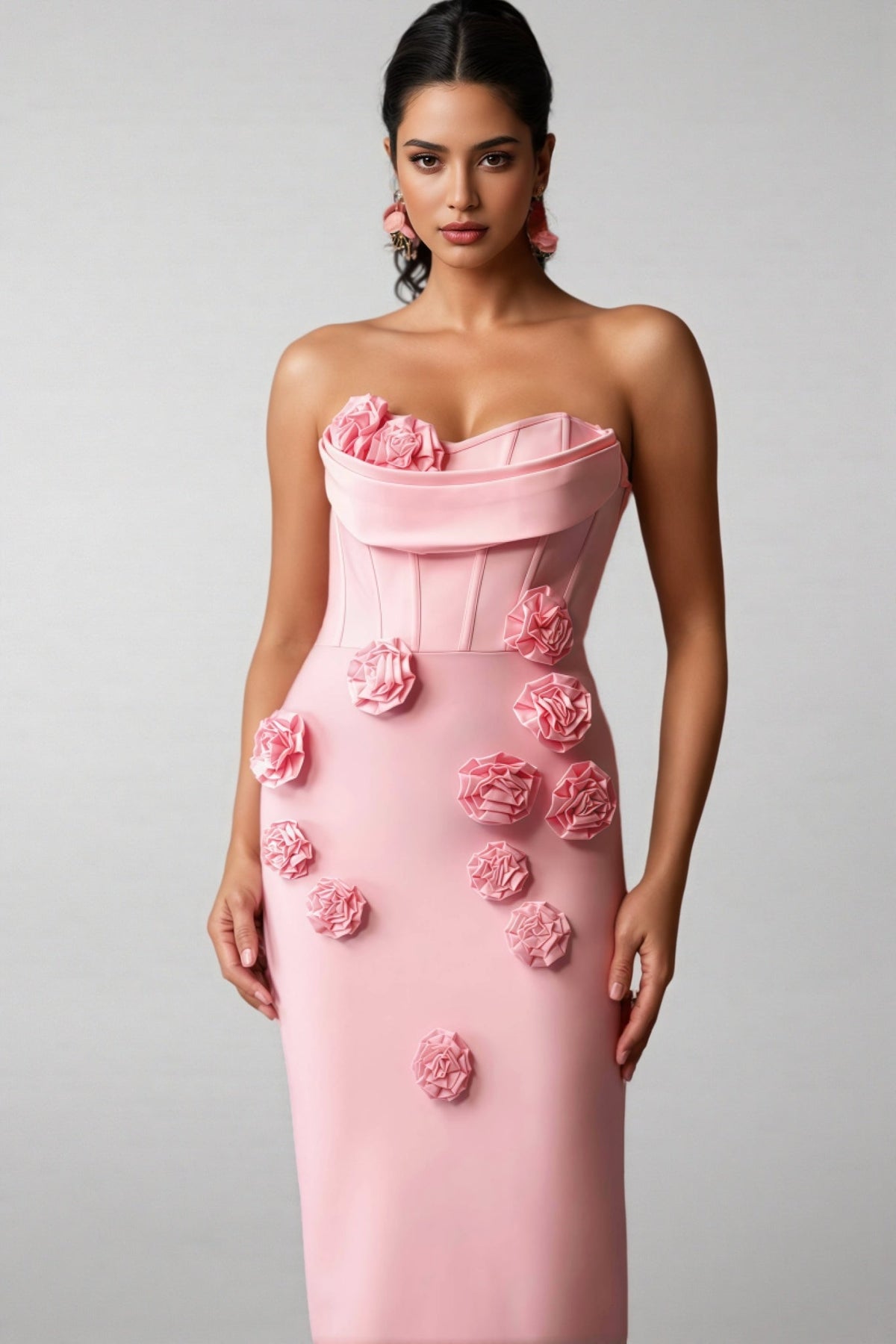 Oga Sleeveless Flowers Bandage Maxi Dress