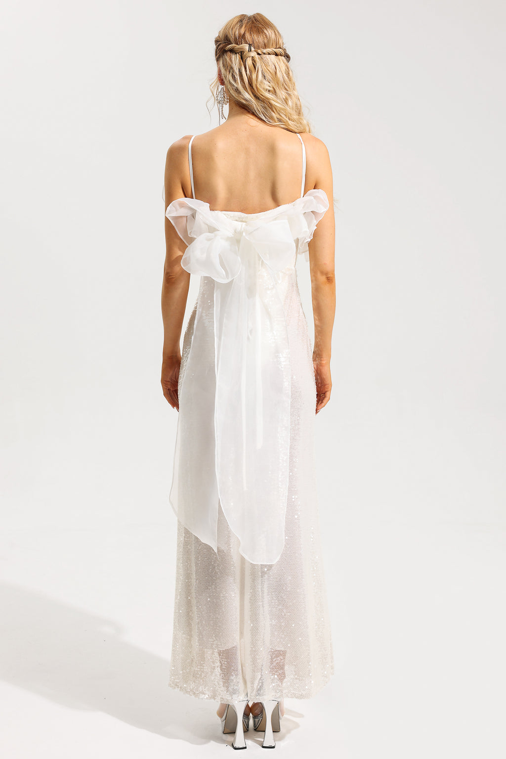 Sequin Off-shoulder Frill Maxi Dress