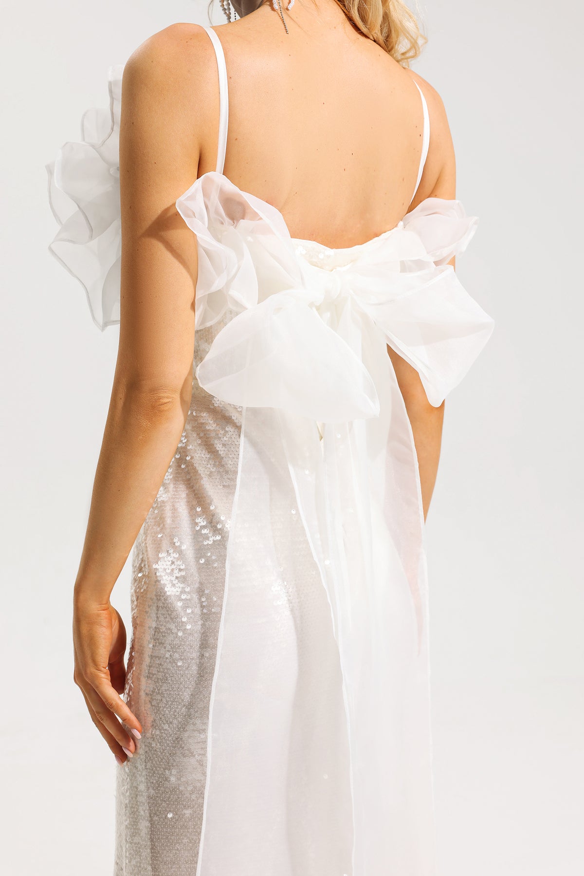 Sequin Off-shoulder Frill Maxi Dress