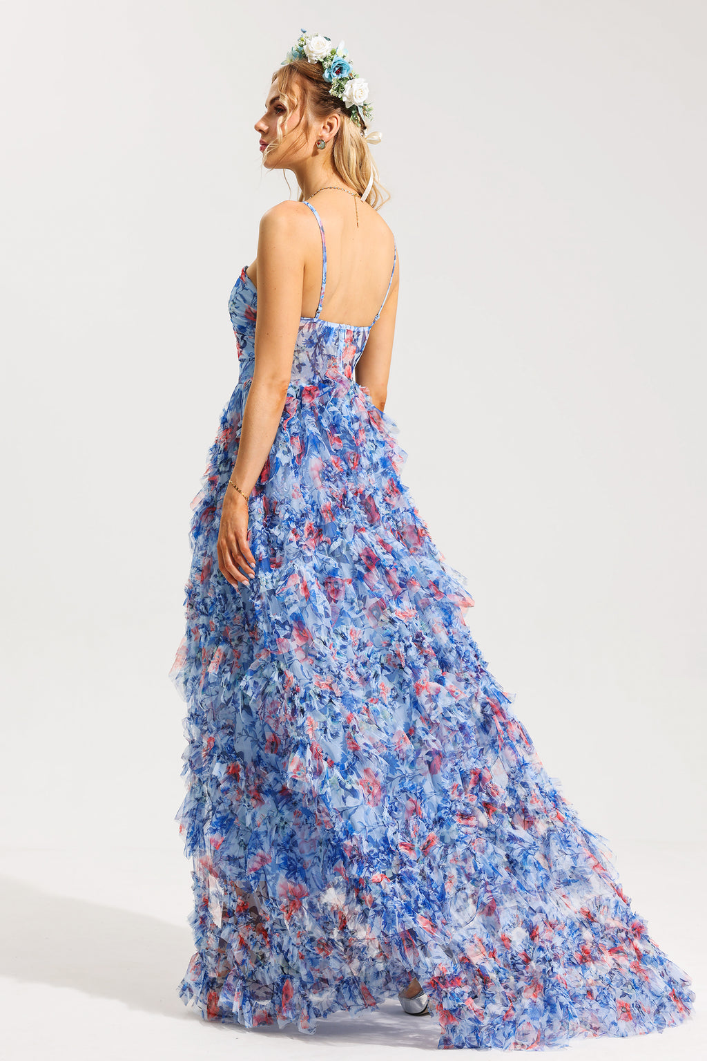 3d Halter Neck Frill Maxi Dress