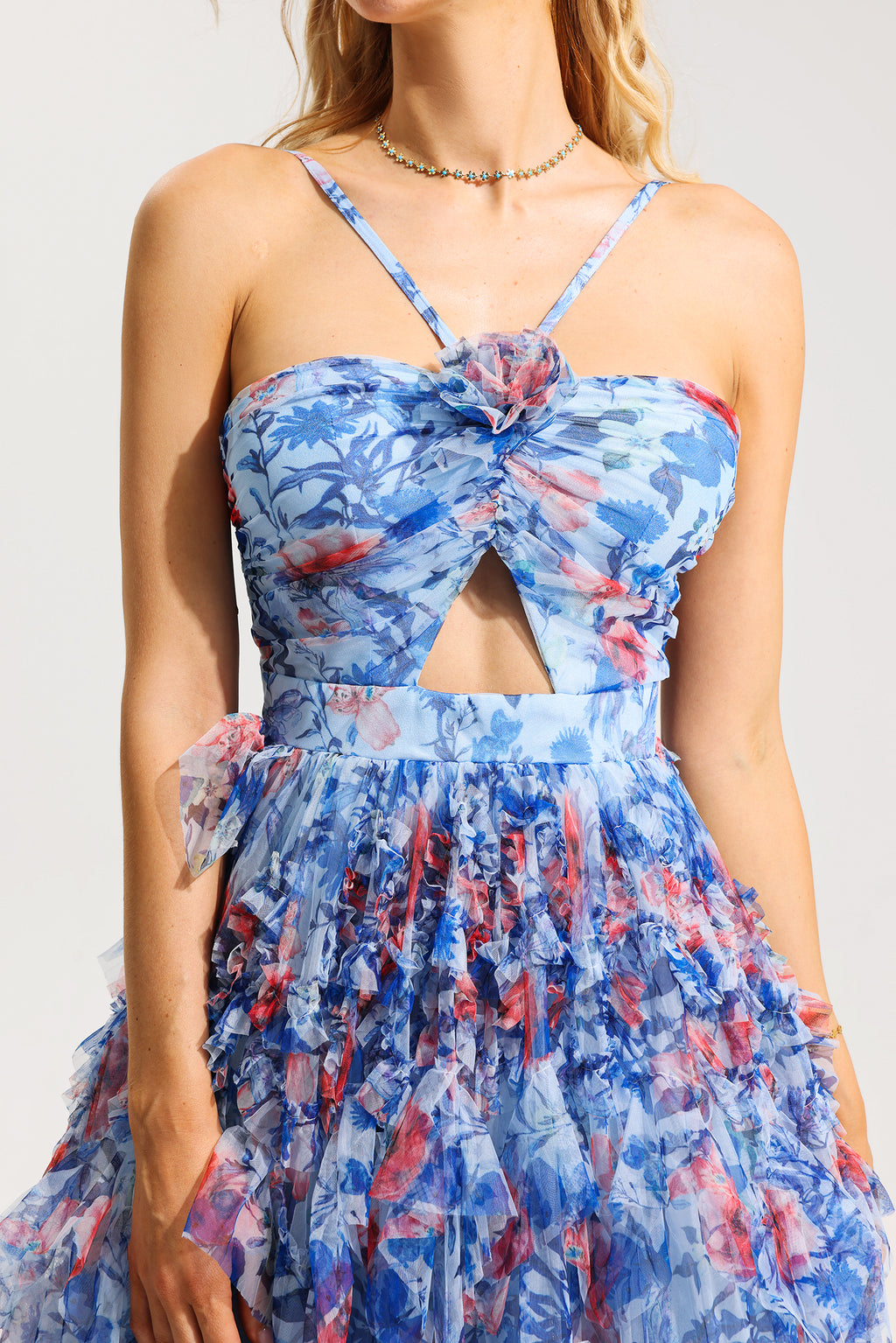 3d Halter Neck Frill Maxi Dress