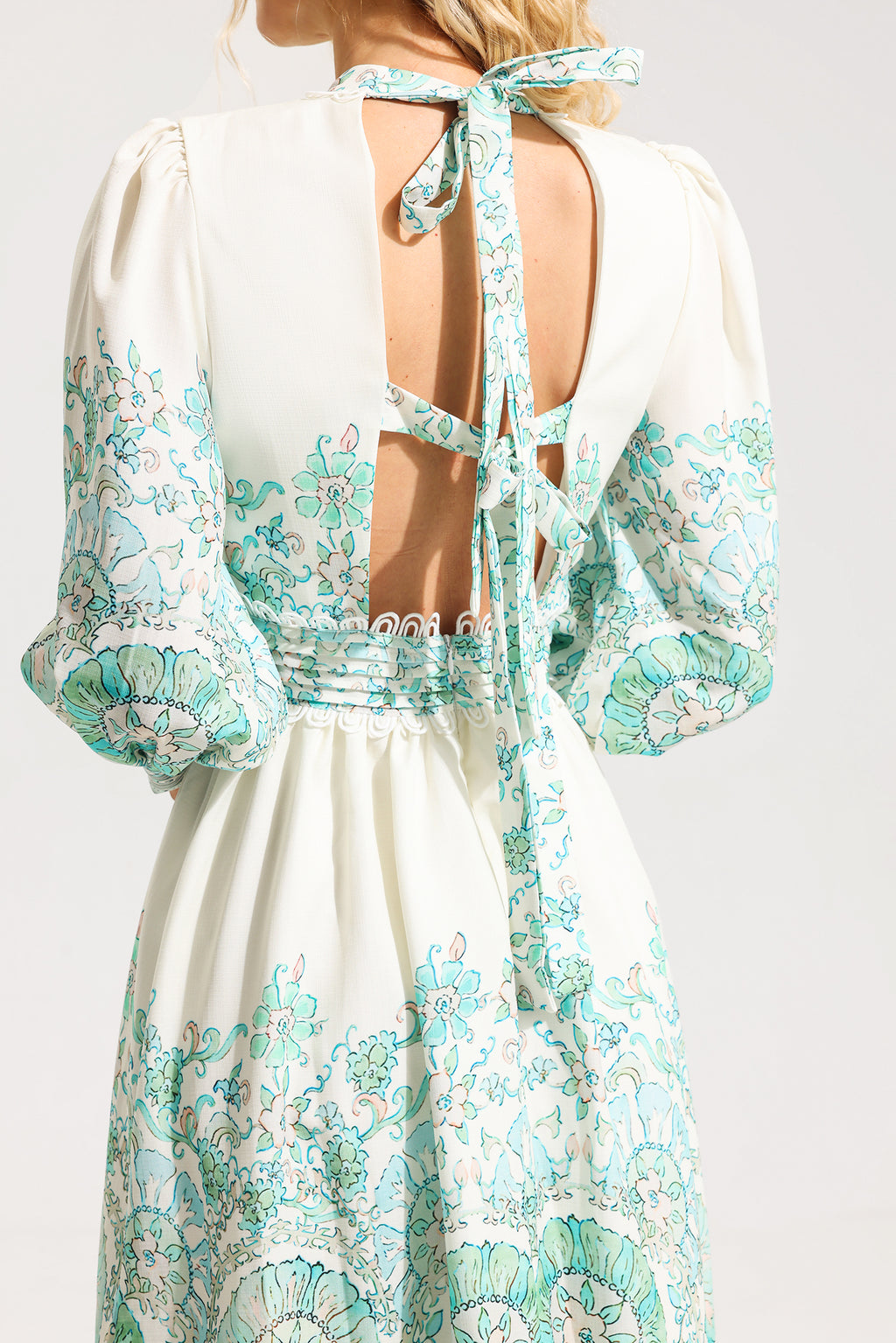Lantern Sleeve Pleated Midi Dress