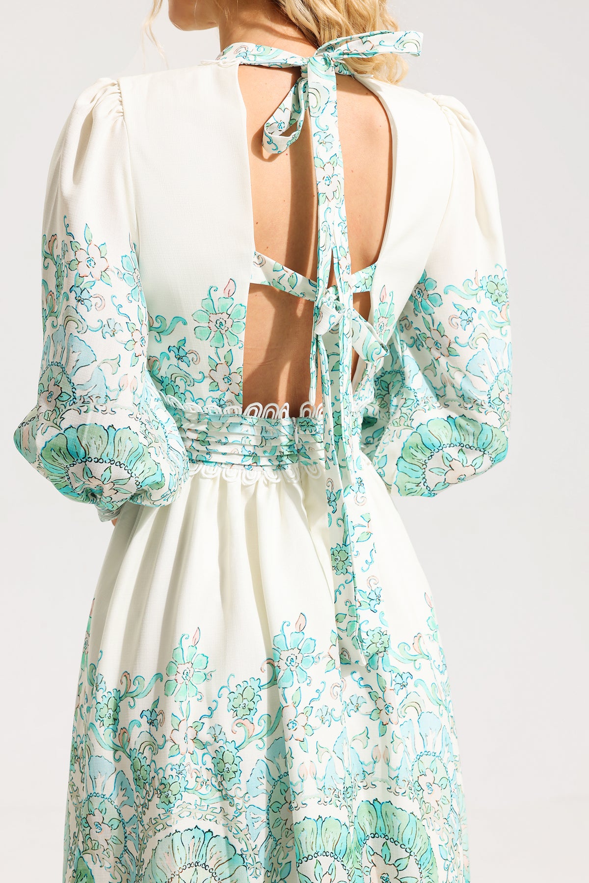 Lantern Sleeve Pleated Midi Dress