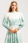 Lantern Sleeve Pleated Midi Dress