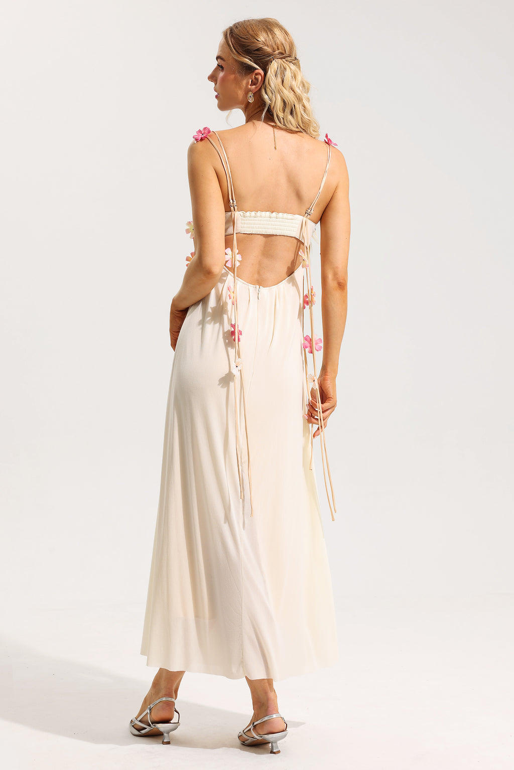 3d Mesh Sleeveless Midi Dress