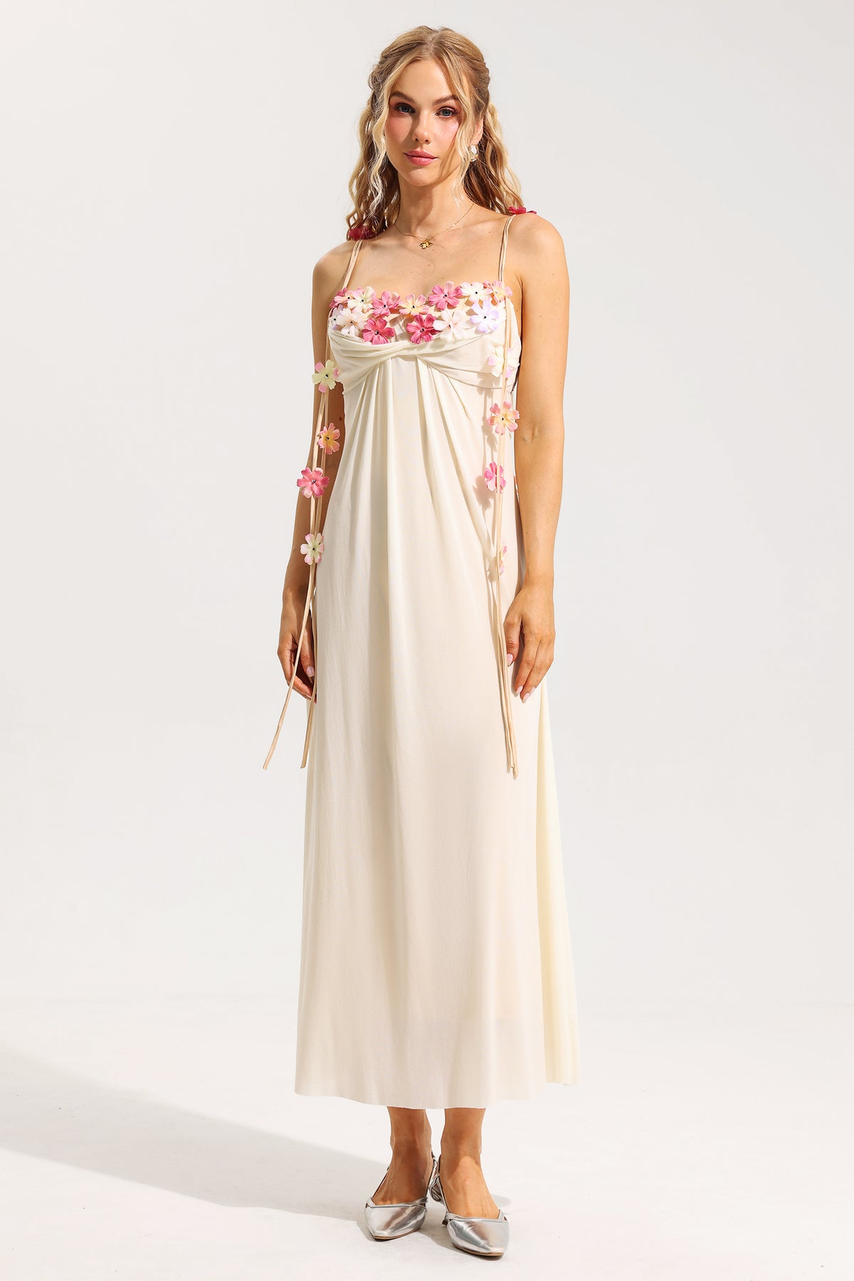 3d Mesh Sleeveless Midi Dress