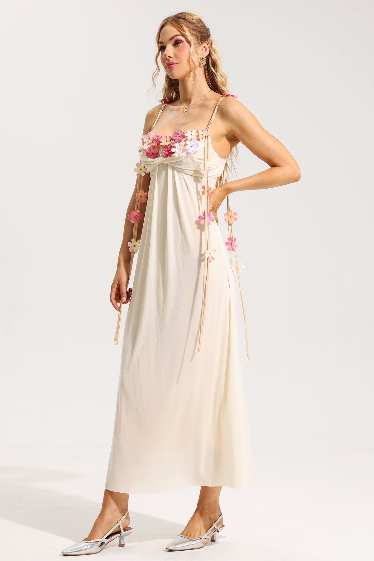 3d Mesh Sleeveless Midi Dress