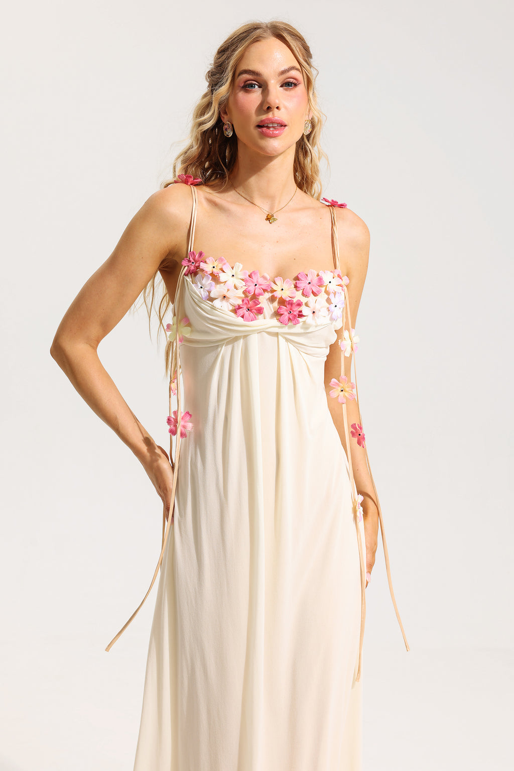3d Mesh Sleeveless Midi Dress