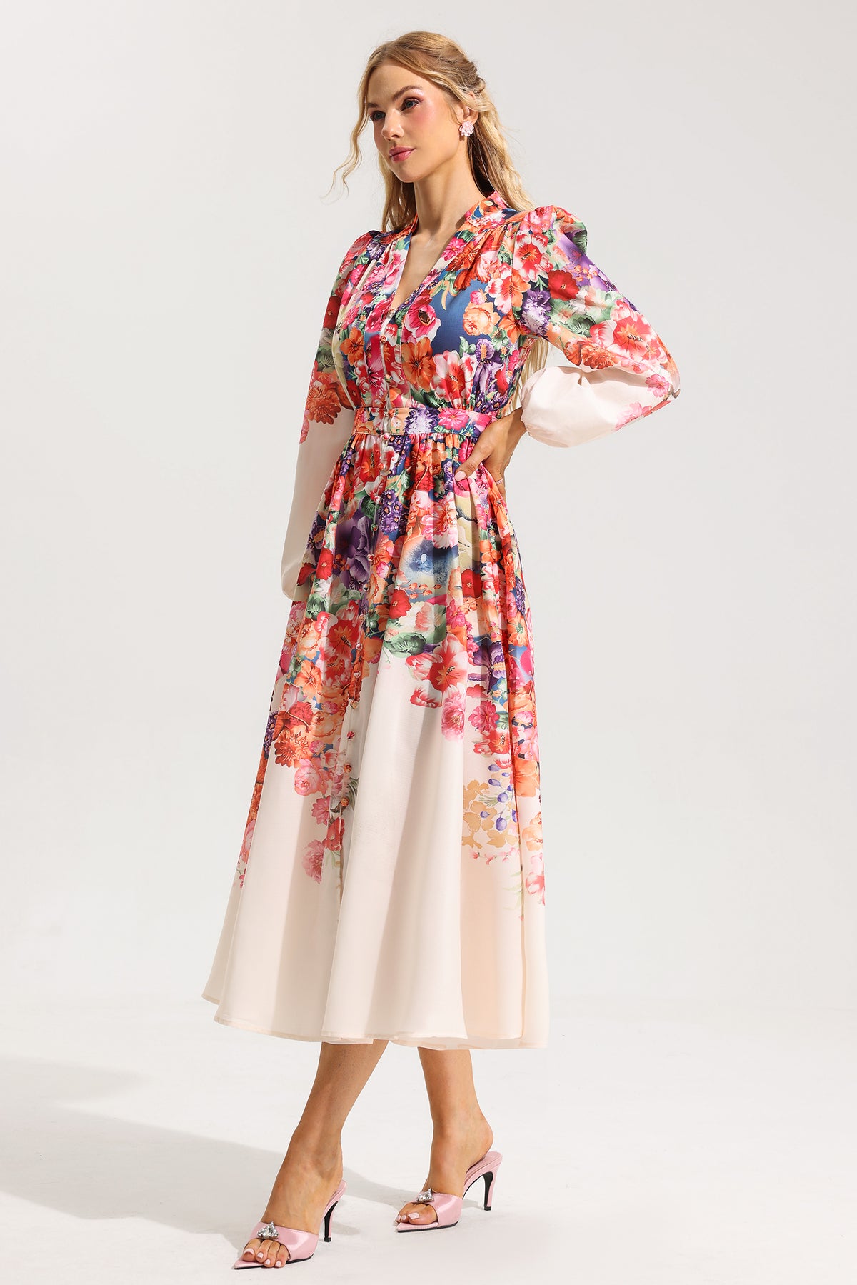 Lantern Sleeve Midi Dress