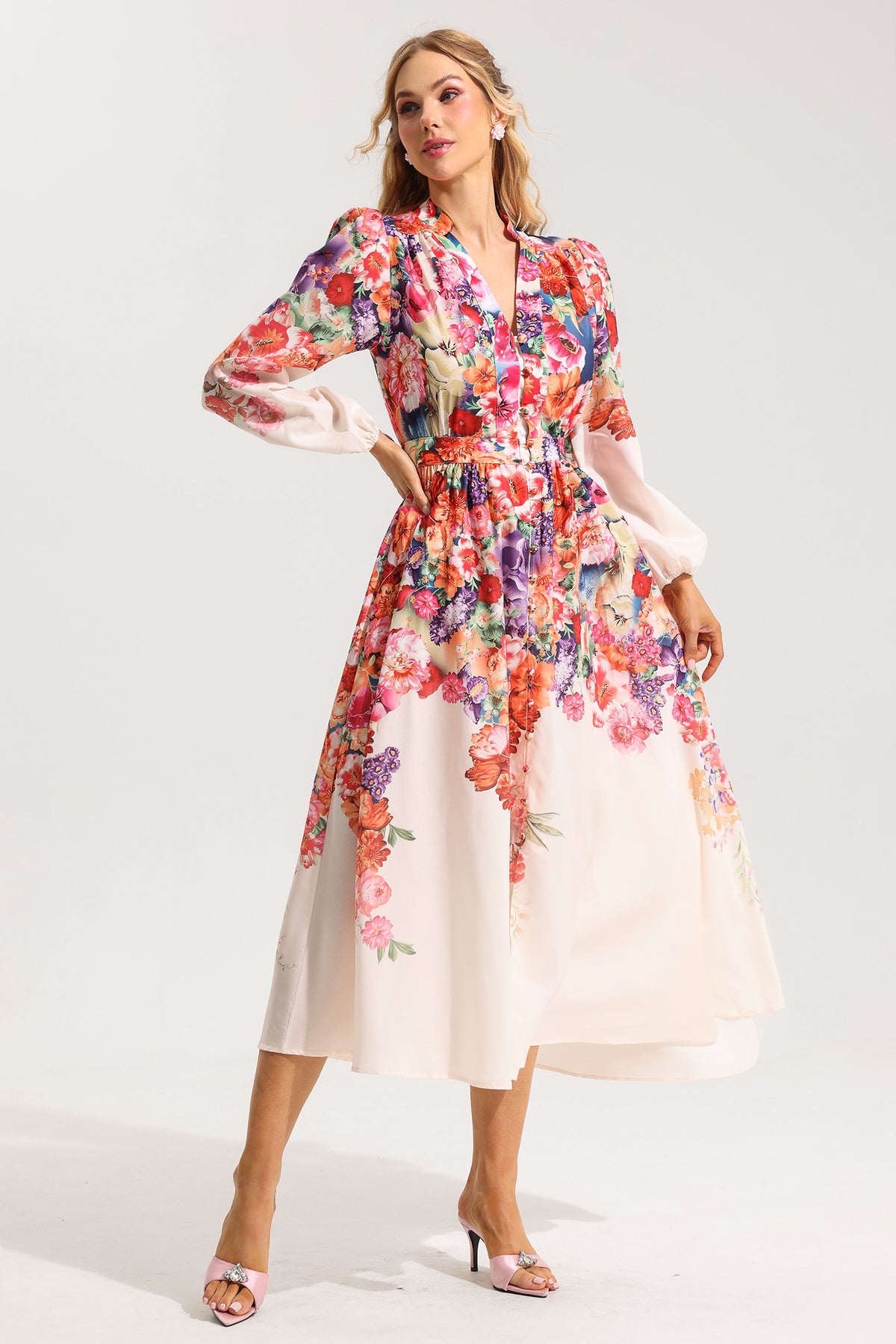 Lantern Sleeve Midi Dress