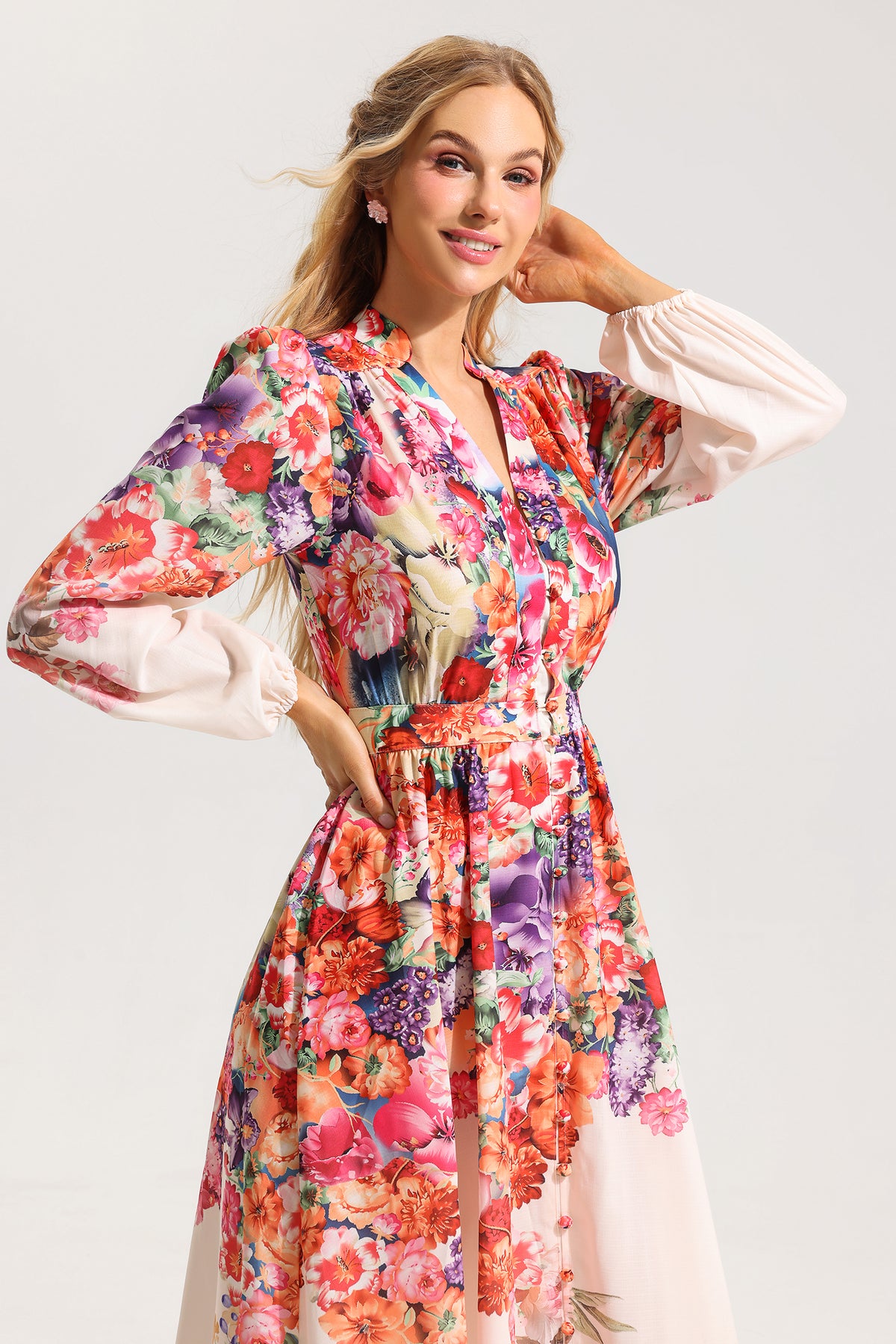 Lantern Sleeve Midi Dress
