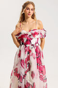 Off-shoulder Pleated Midi Dress