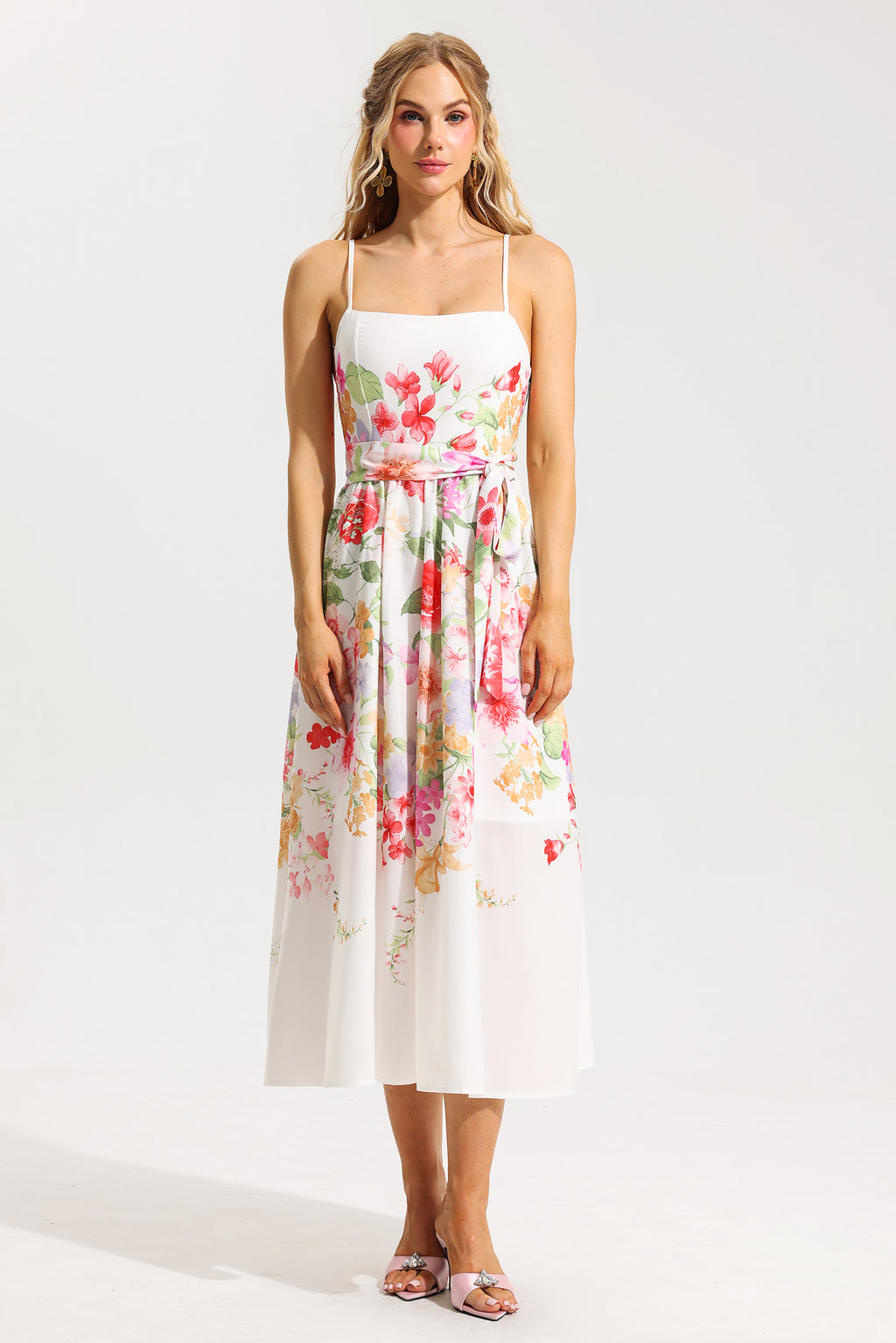 Sleeveless Midi Dress With Belt