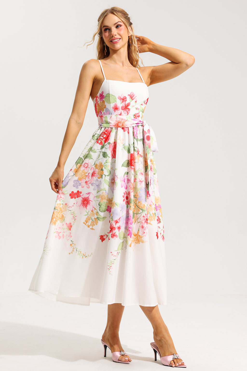 Sleeveless Midi Dress With Belt