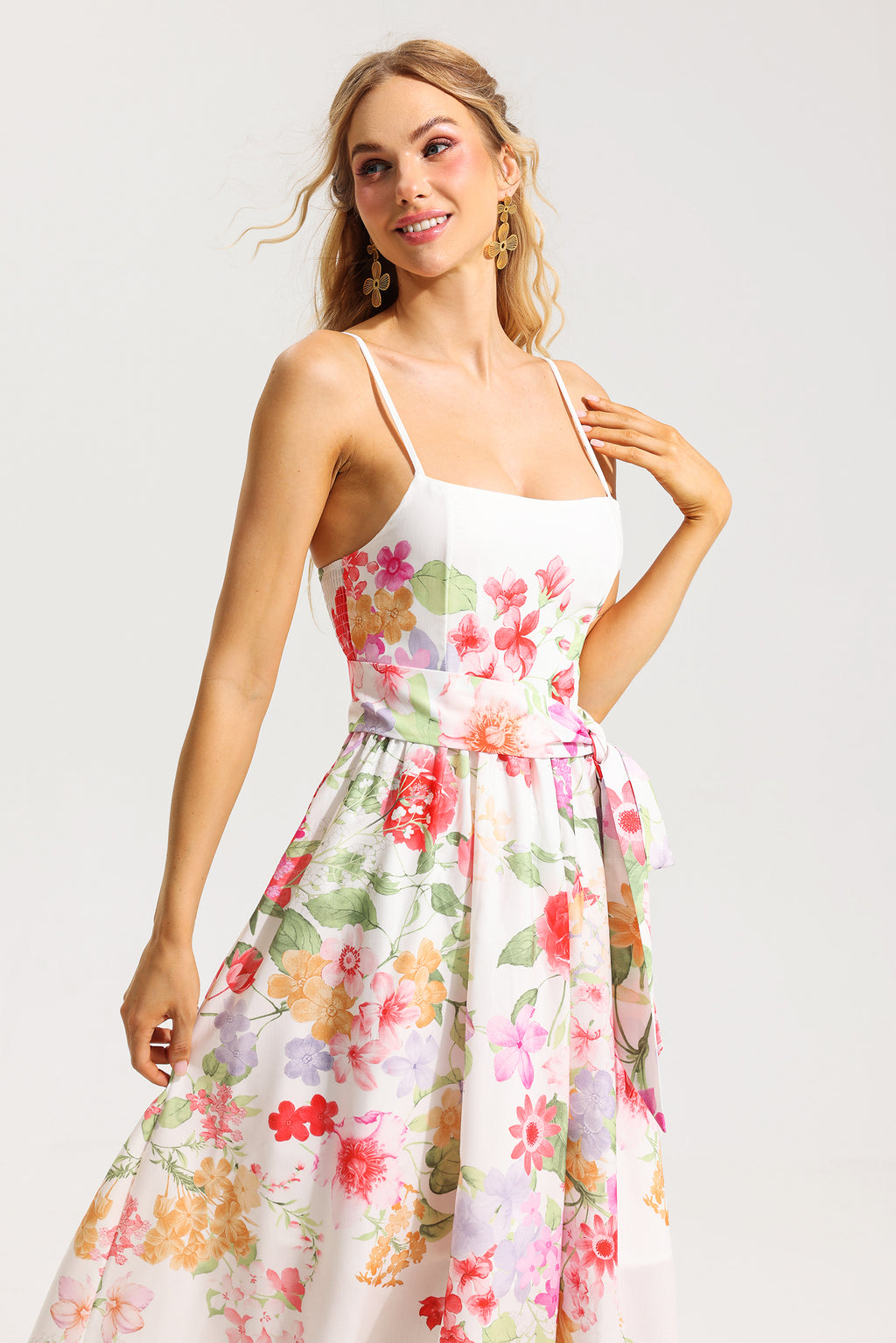 Sleeveless Midi Dress With Belt